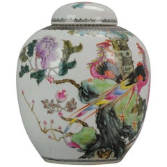 Vintage Marked Chinese Porcelain Jar  1930s-1960s Proc Vase Fenghuang Calligraphy