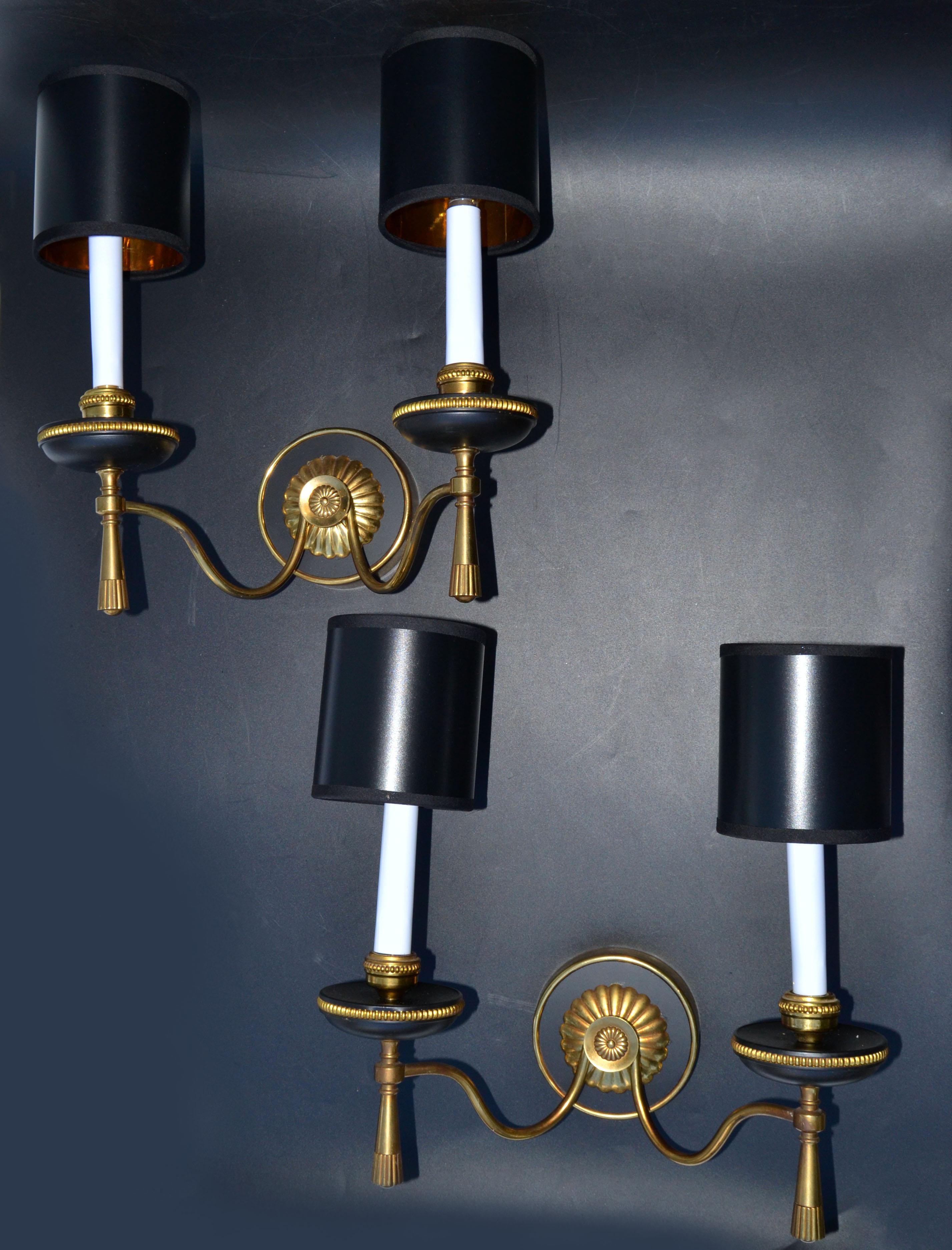 Marked Gaetano Sciolari Two Lights Wall Sconces 2 Tone Brass Italy 1970s, Pair For Sale 1