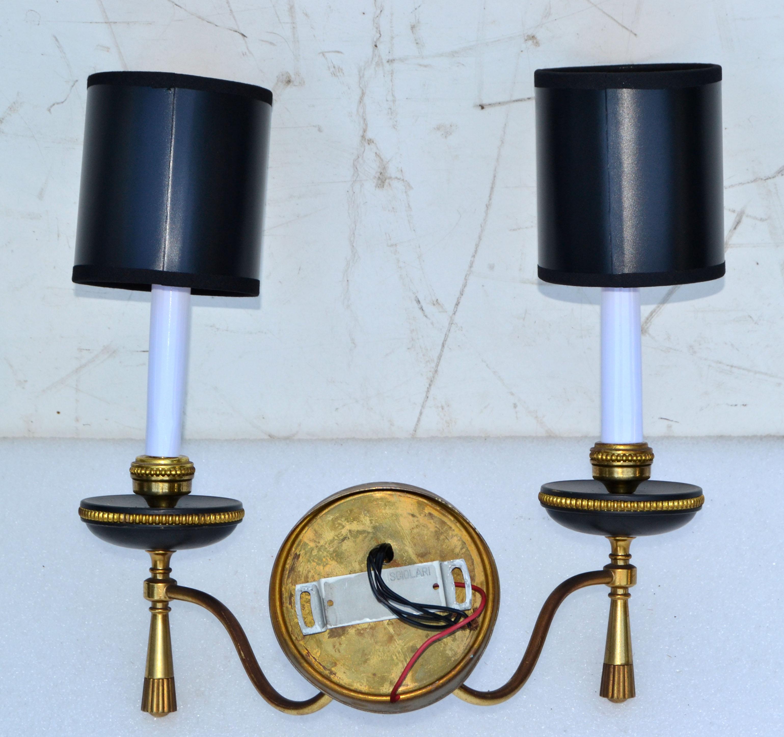 Marked Gaetano Sciolari Two Lights Wall Sconces 2 Tone Brass Italy 1970s, Pair For Sale 4