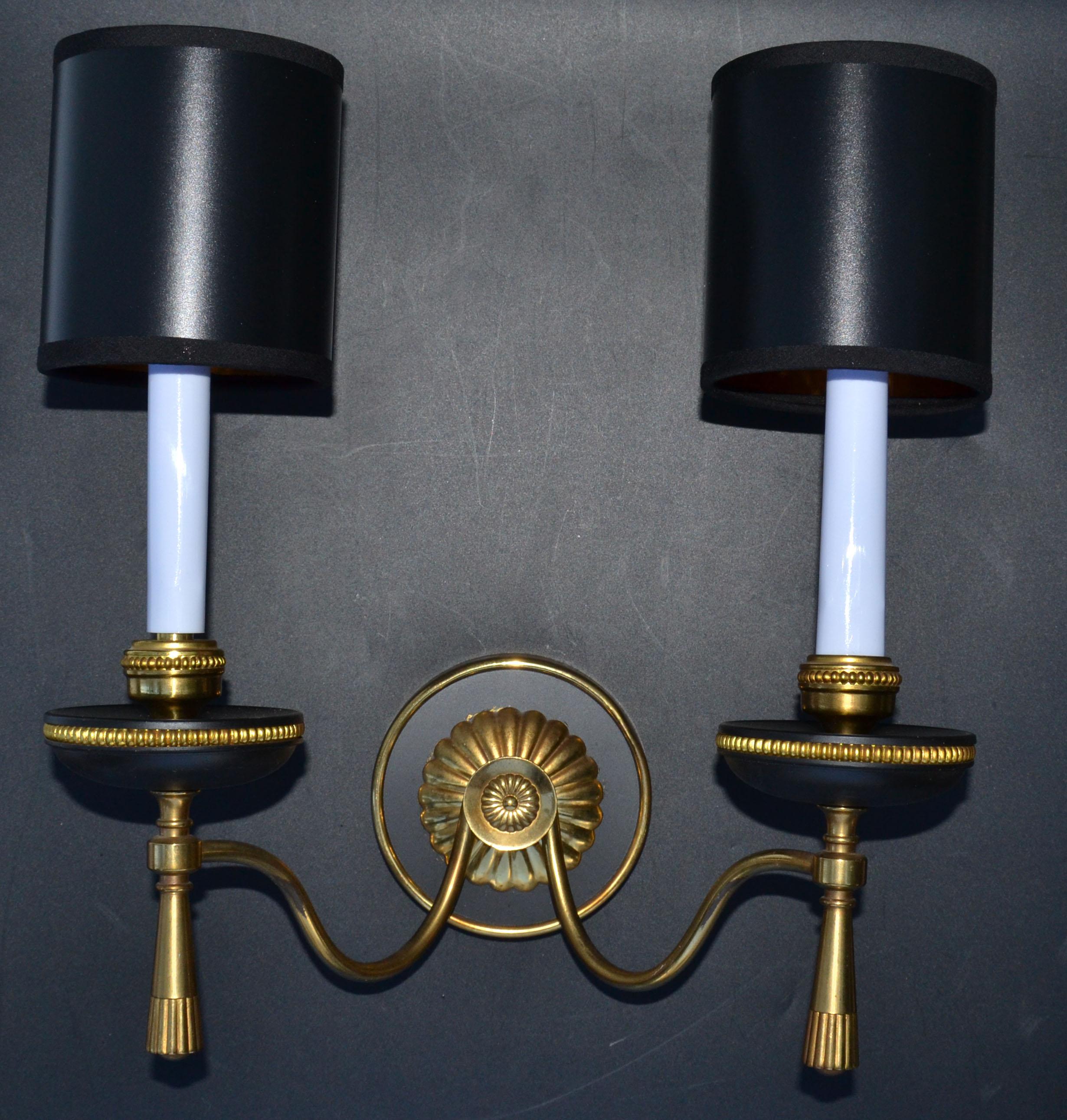 Metal Marked Gaetano Sciolari Two Lights Wall Sconces 2 Tone Brass Italy 1970s, Pair For Sale