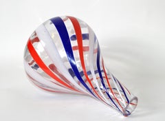 Marked Italian Blown Murano Decorative Vase Swirls of Red, White and Blue Color