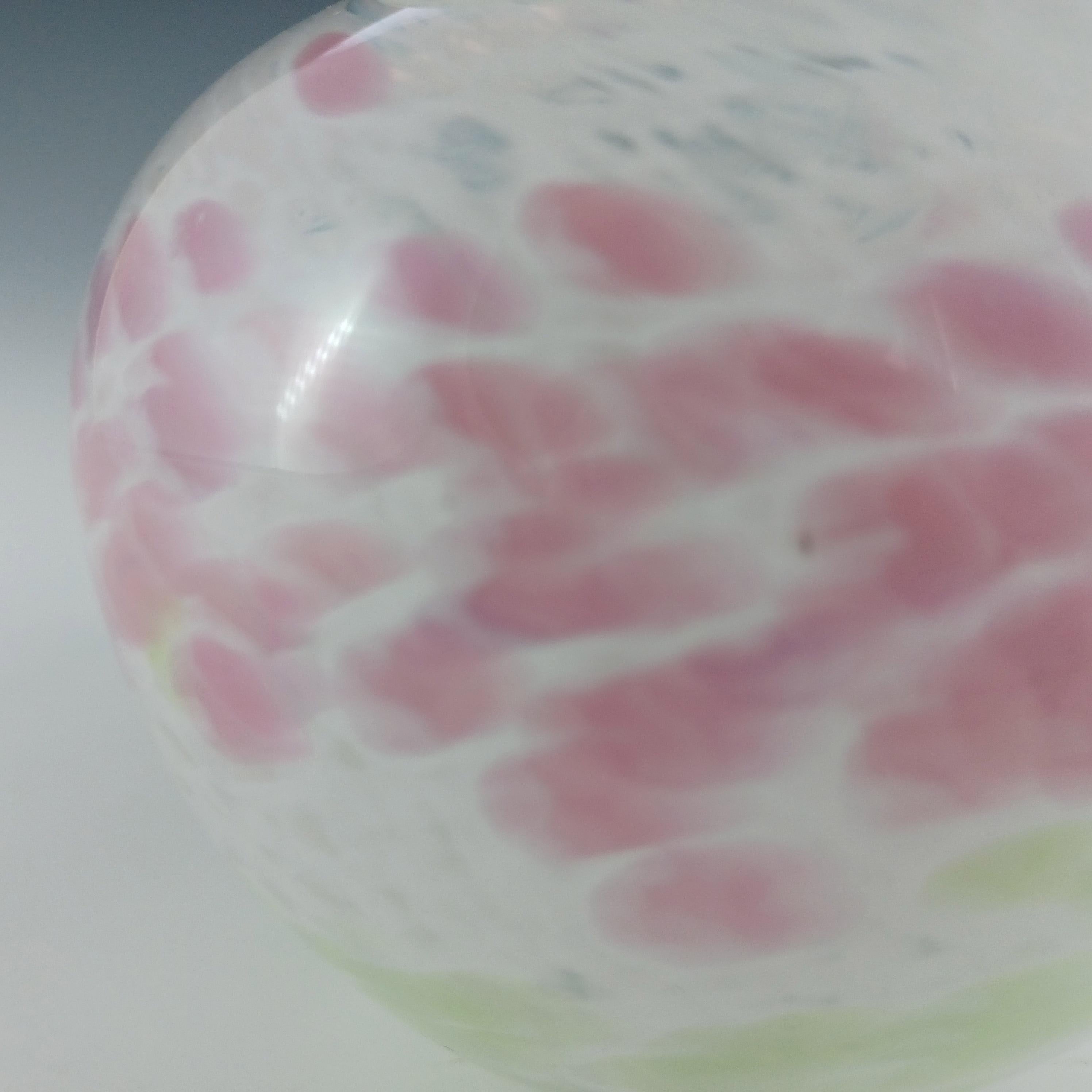 Hand-Crafted MARKED Kerry Glass / Michael Harris Pink, Green & White Vase For Sale