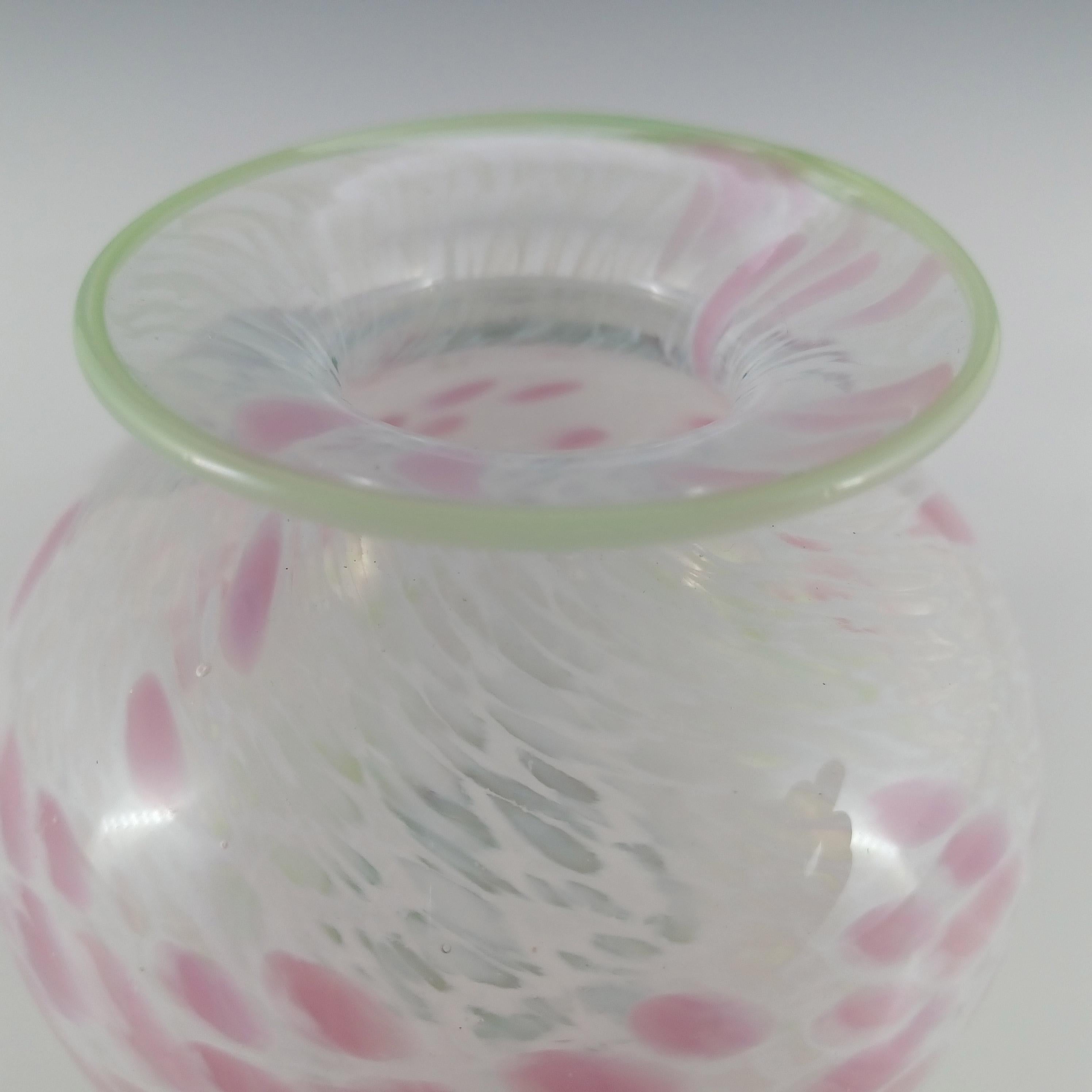 MARKED Kerry Glass / Michael Harris Pink, Green & White Vase In Good Condition For Sale In Bolton, GB