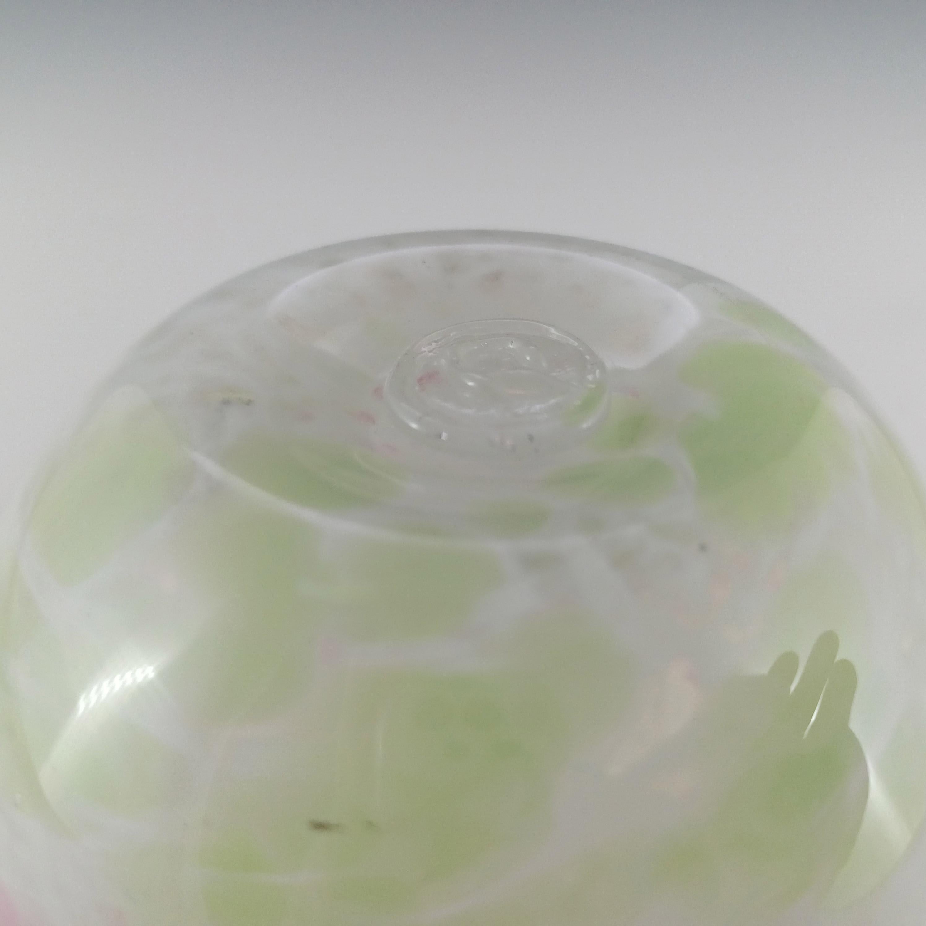 MARKED Kerry Glass / Michael Harris Pink, Green & White Vase For Sale 1