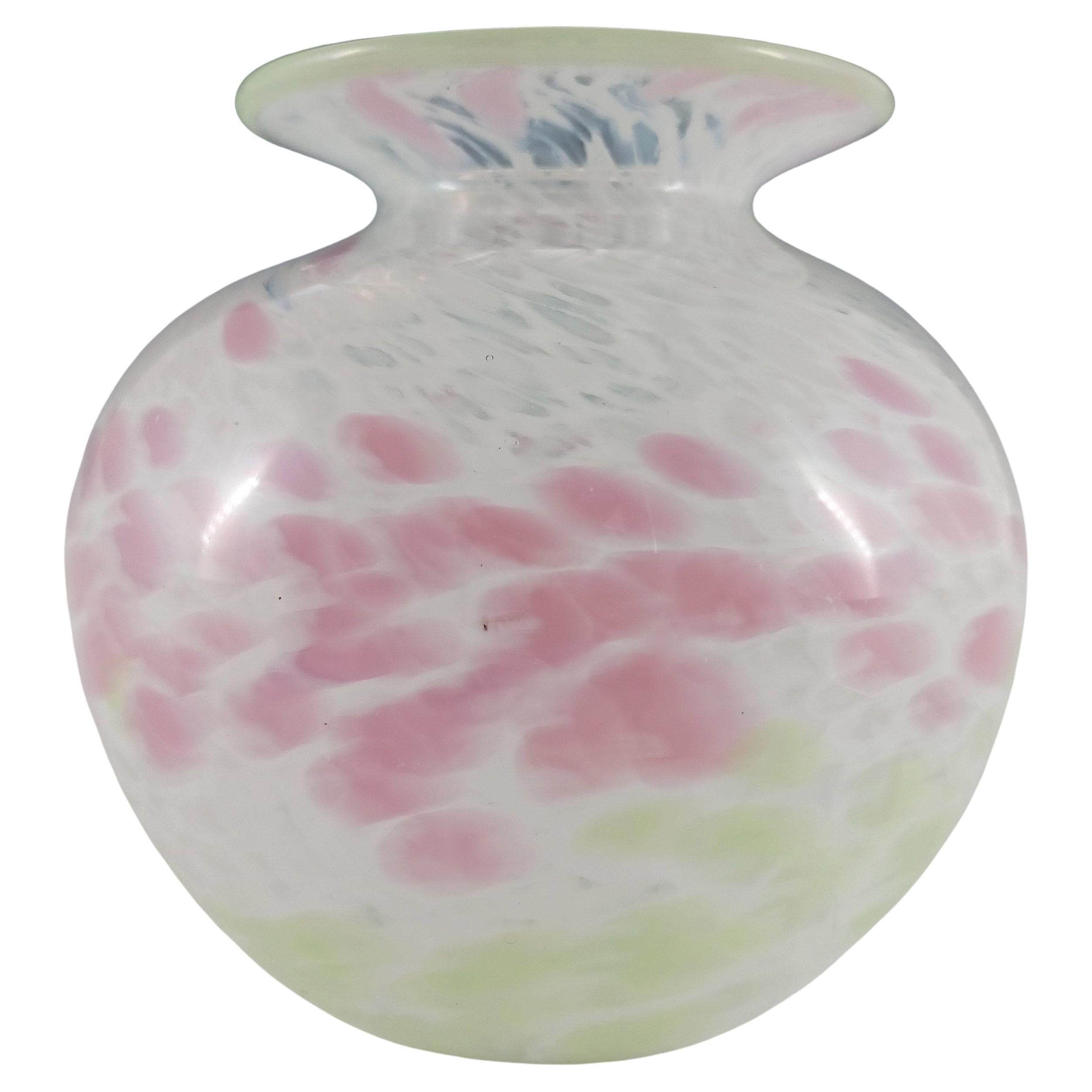 MARKED Kerry Glass / Michael Harris Pink, Green & White Vase For Sale