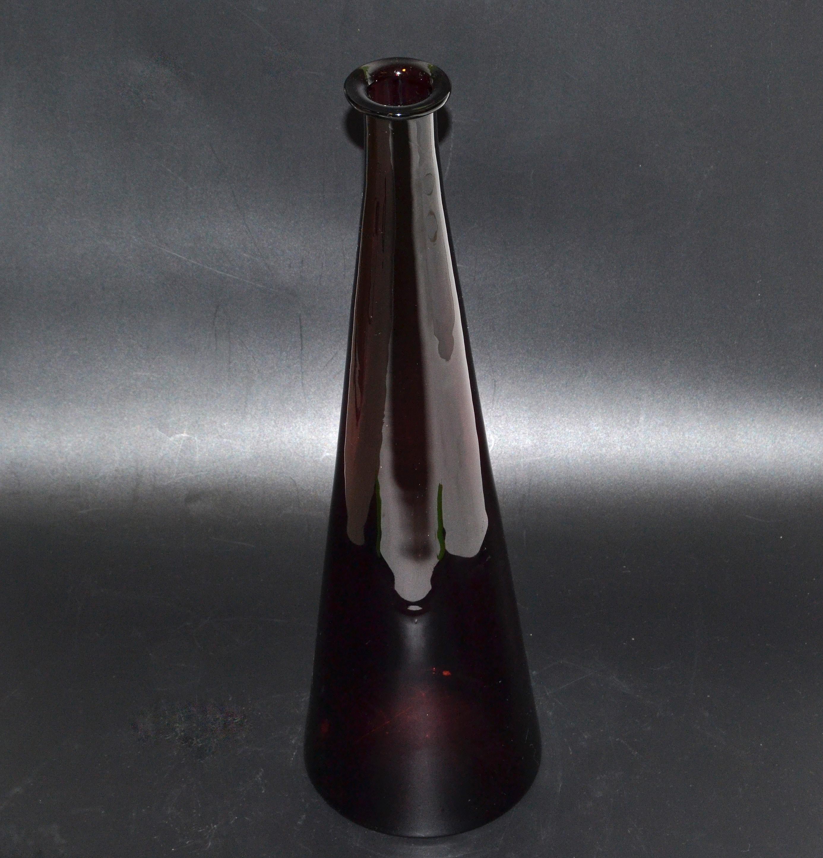 Marked Mid-Century Modern Blown Amethyst Purple Art Glass Vase or Decanter Italy For Sale 1