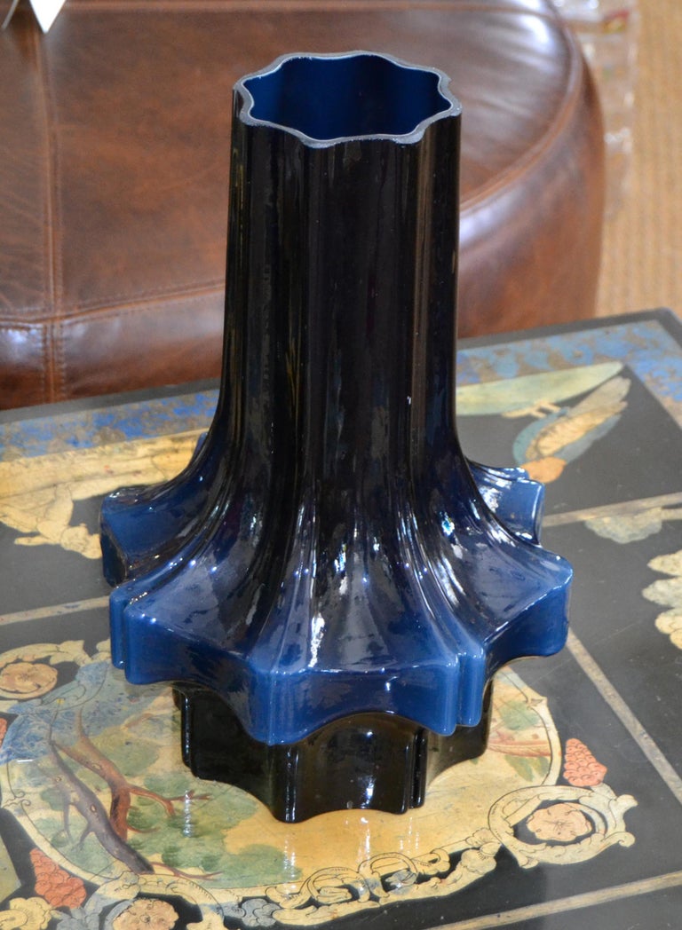 Marked MidCentury Modern Glaze Pottery Blue and Black Ceramic Star