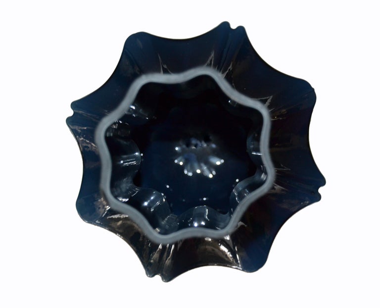 Marked MidCentury Modern Glaze Pottery Blue and Black Ceramic Star