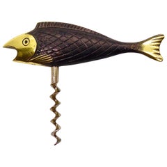 Marqué Midcentury Laiton massif Fish Cork Screw and Bottle Opener Richard Rohac