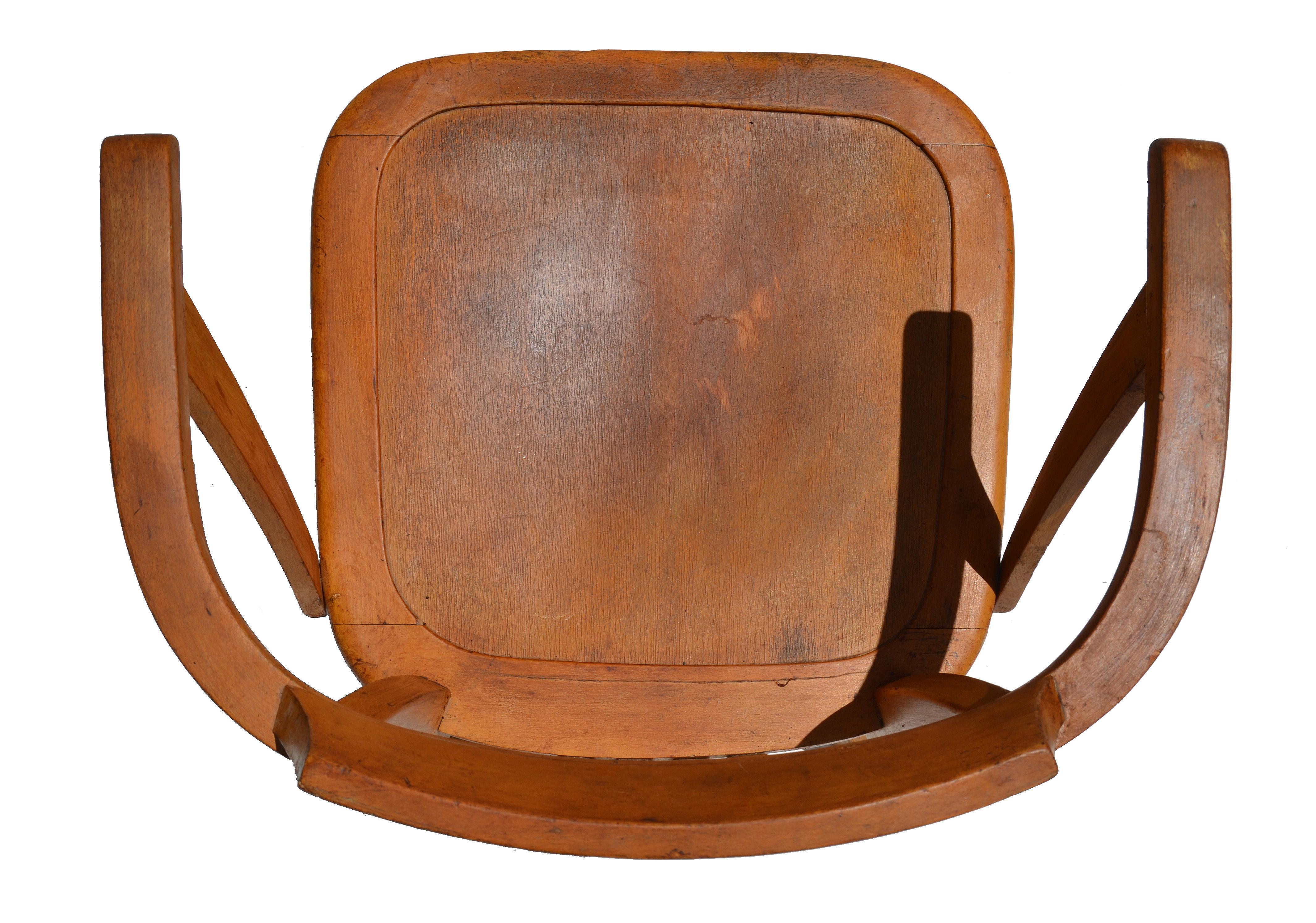 Mid-Century Modern Marked Stella Oak Swivel & Height Adjustable Desk Chair Eames Era France 1950  For Sale