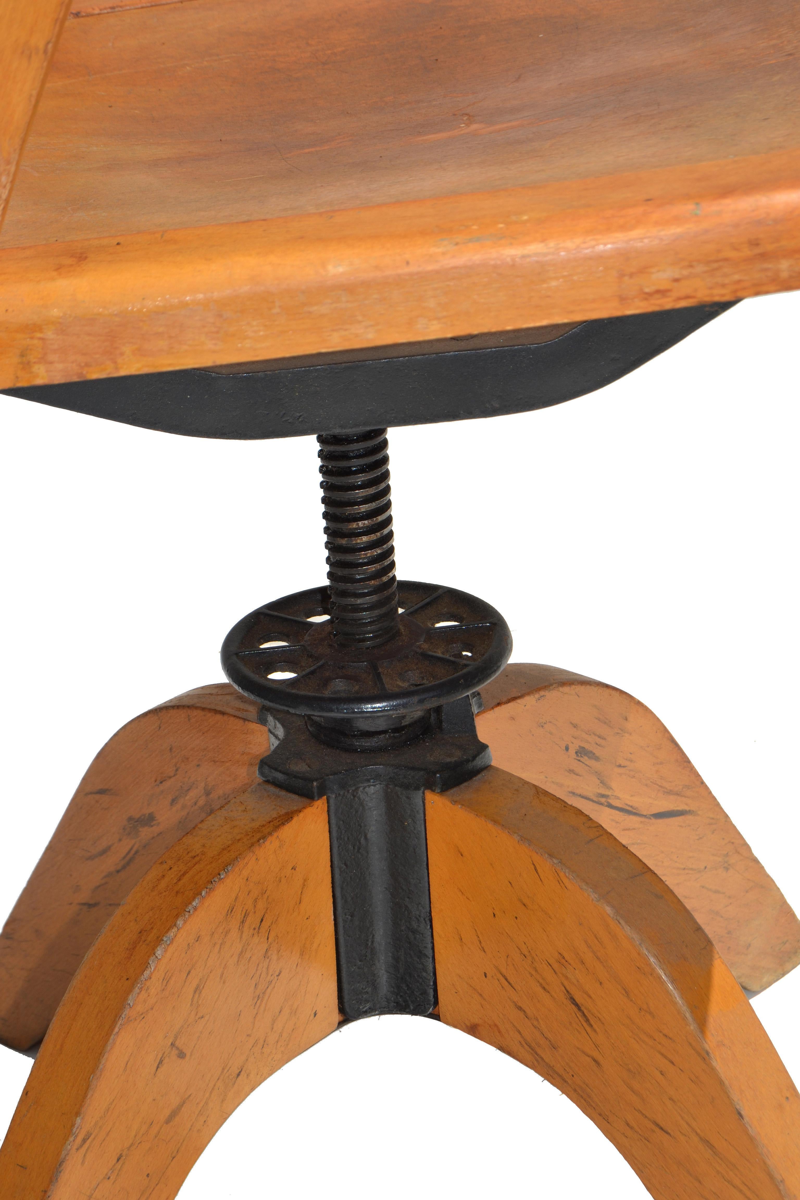 Mid-20th Century Marked Stella Oak Swivel & Height Adjustable Desk Chair Eames Era France 1950  For Sale