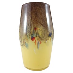 MARKED Strathearn LARGE 8" Yellow & Black Glass Vase V017