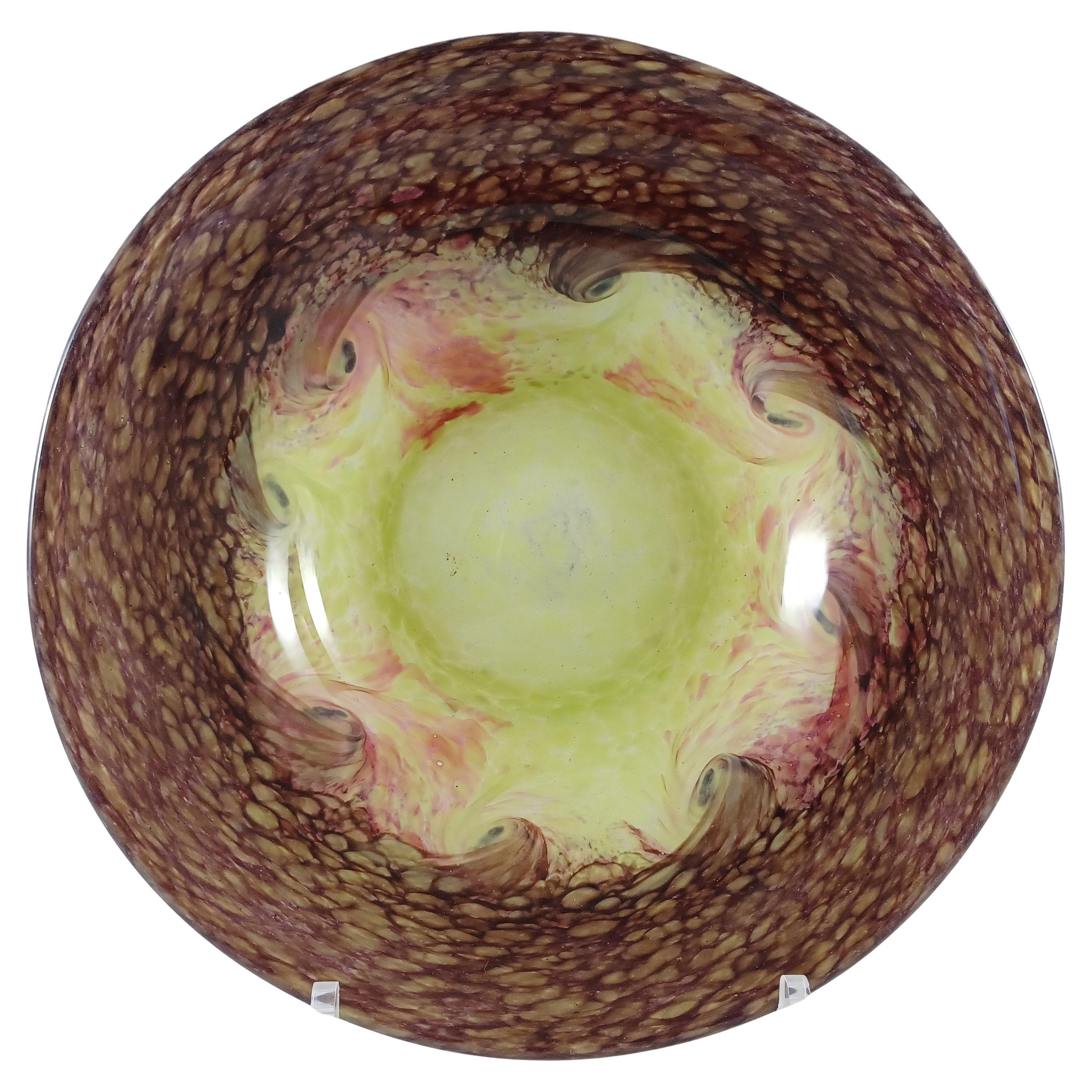 MARKED Strathearn LARGE 9.5" 9.5" Yellow & Black Glass Bowl