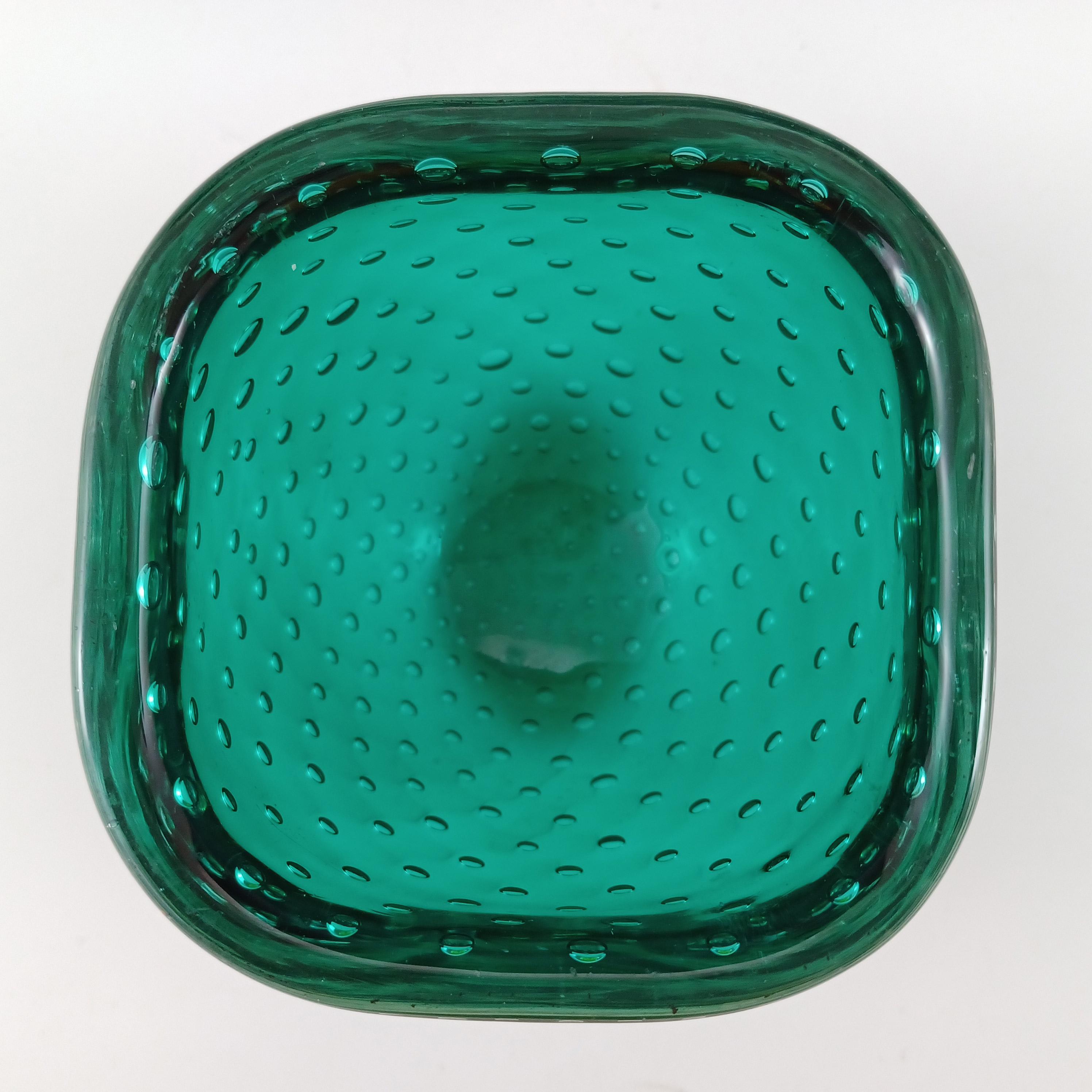 MARKED Venini Murano-Blasenschale aus grünem Glas von Carlo Scarpa 2