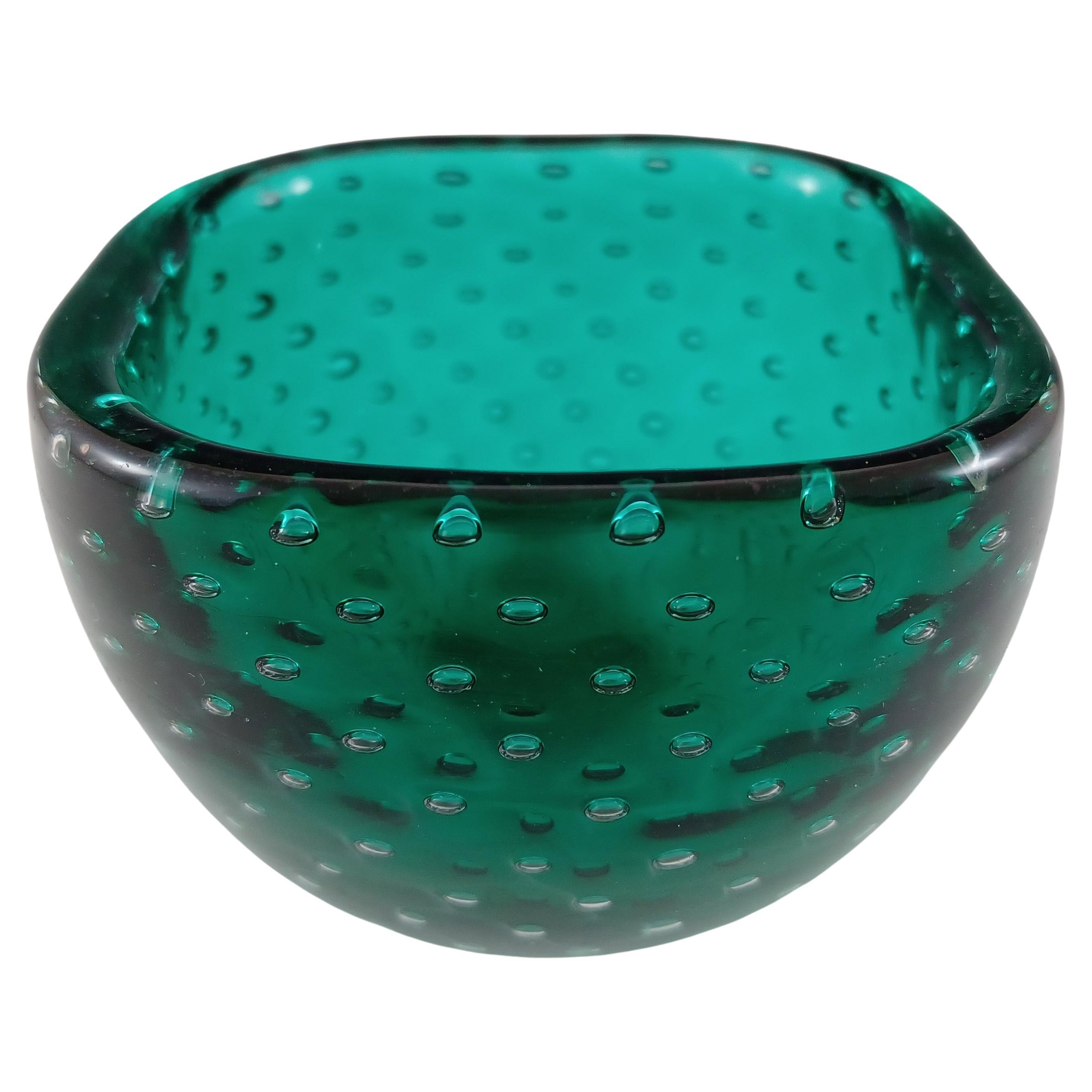 Cuenco burbuja de cristal verde Venini de Murano MARCADO por Carlo Scarpa
