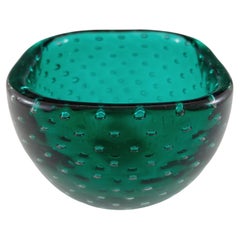 Cuenco burbuja de cristal verde Venini de Murano MARCADO por Carlo Scarpa
