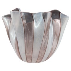 MARKED Venini Murano Purple & White Glass Zanfirico Fazzoletto Vase