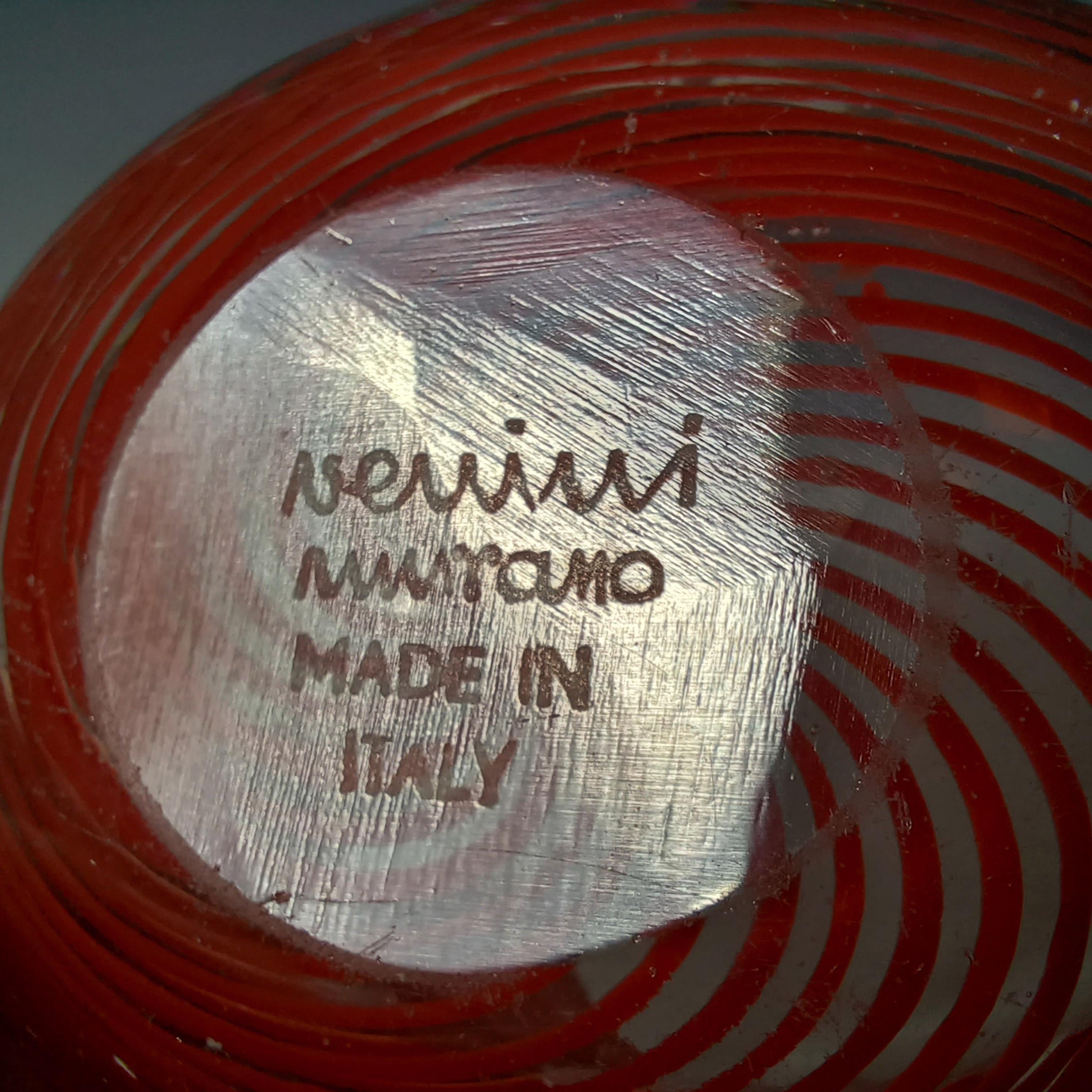 Mid-Century Modern MARKED Venini Murano Orange Glass Spiral Filigree Bowl For Sale