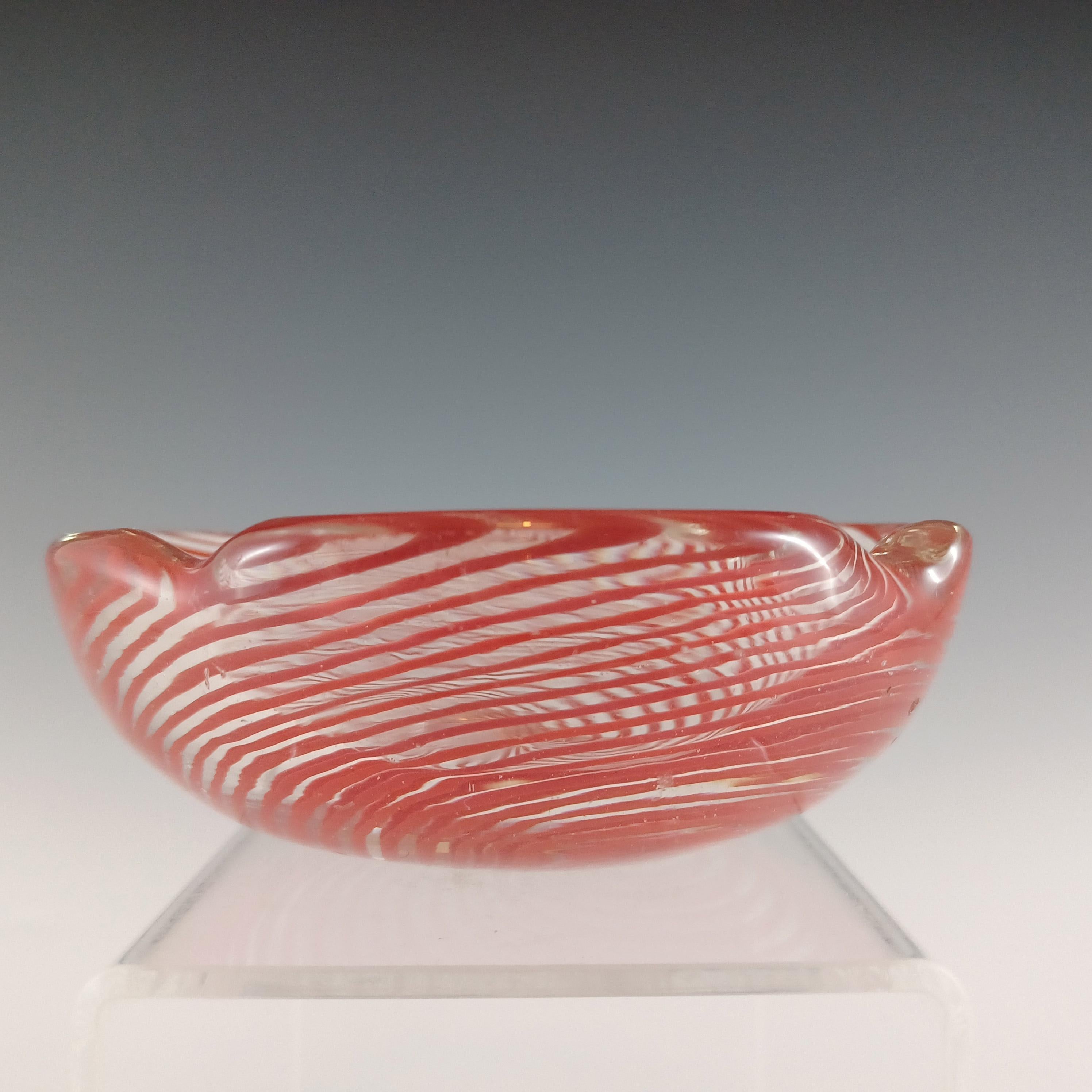 Italian MARKED Venini Murano Orange Glass Spiral Filigree Bowl For Sale
