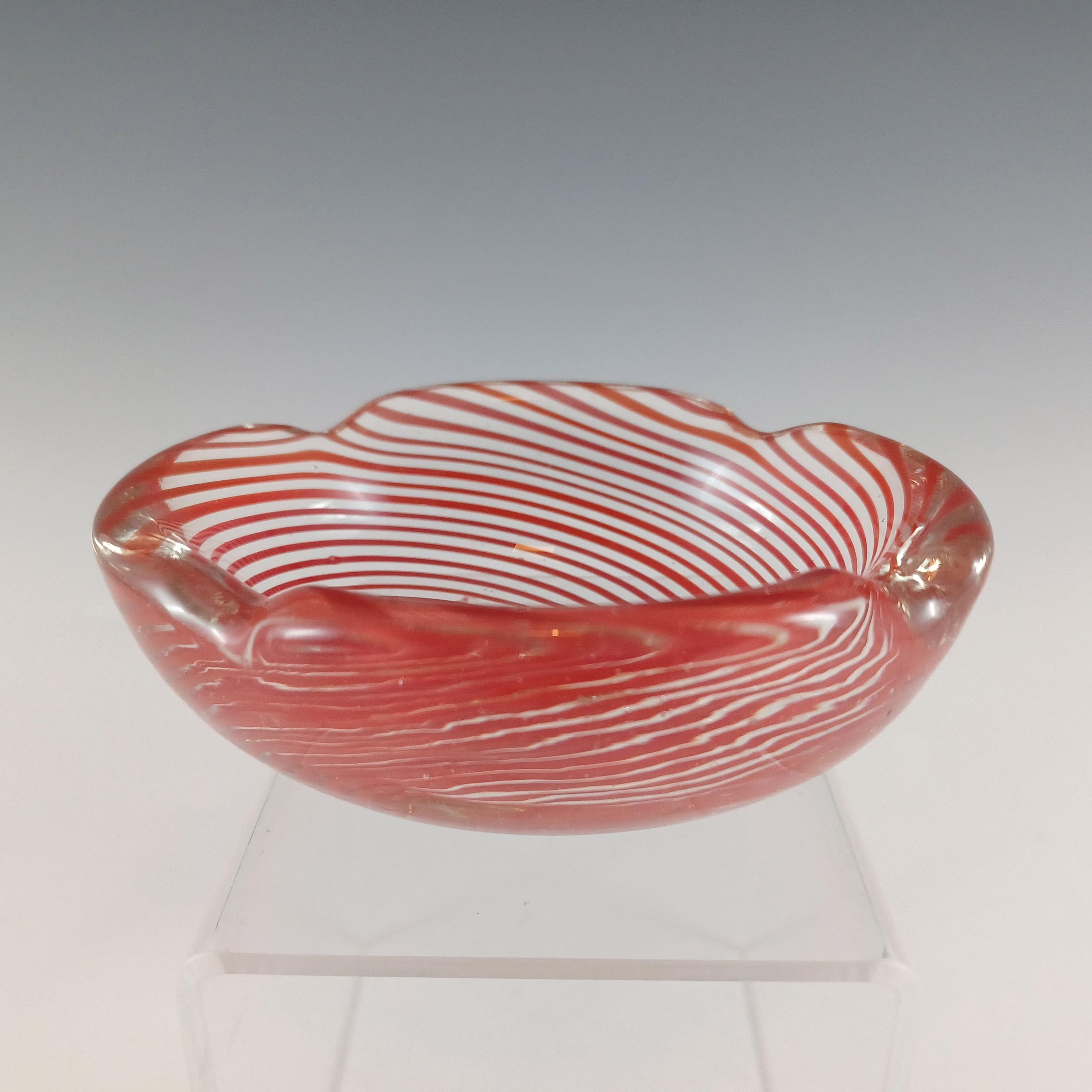 Hand-Crafted MARKED Venini Murano Orange Glass Spiral Filigree Bowl For Sale