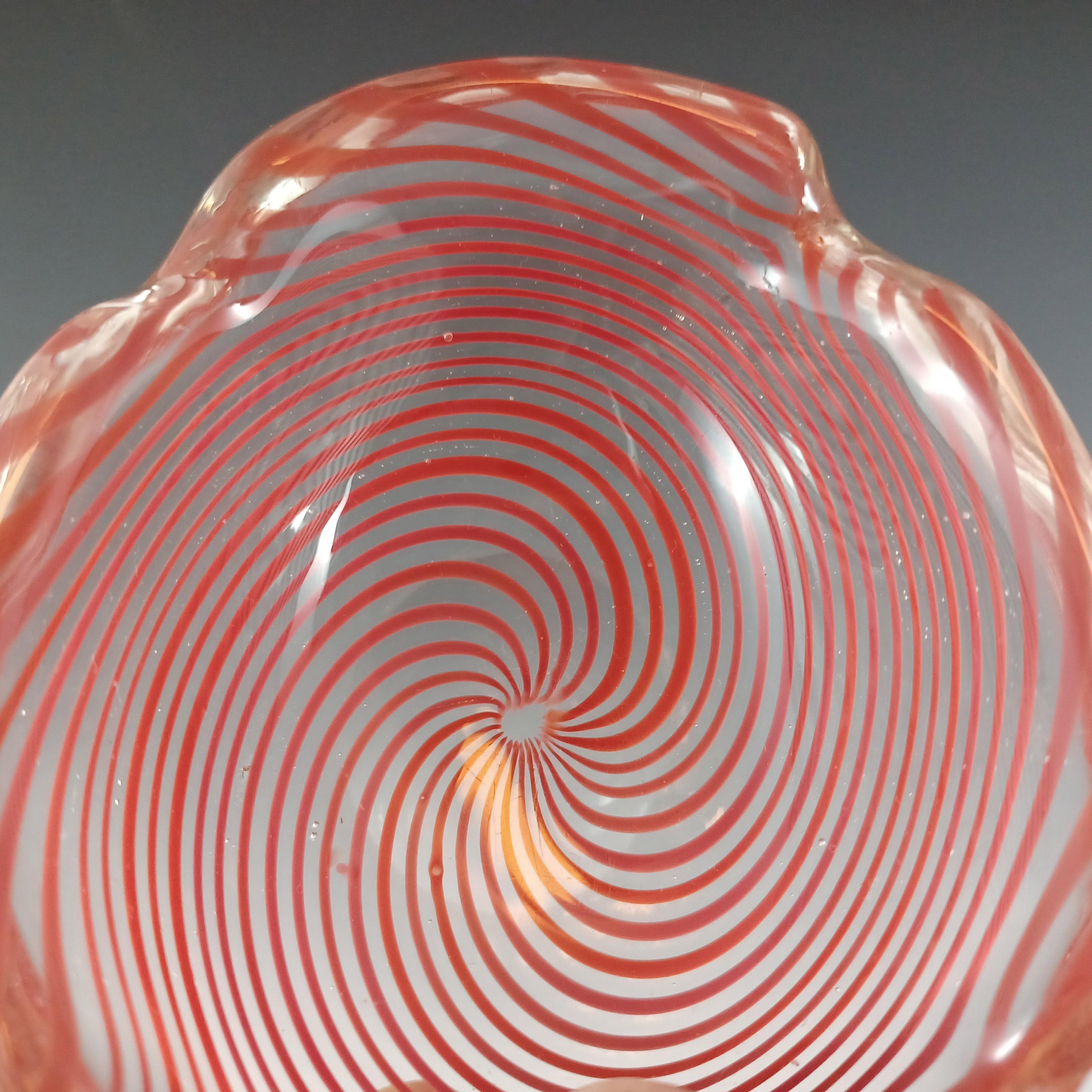 Mid-20th Century MARKED Venini Murano Orange Glass Spiral Filigree Bowl For Sale