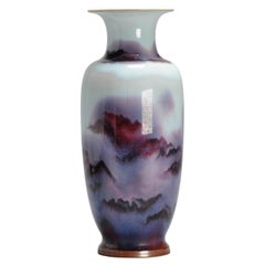 Jarrón de porcelana china PROC Marcado Vintage Paisaje bajo vidriado