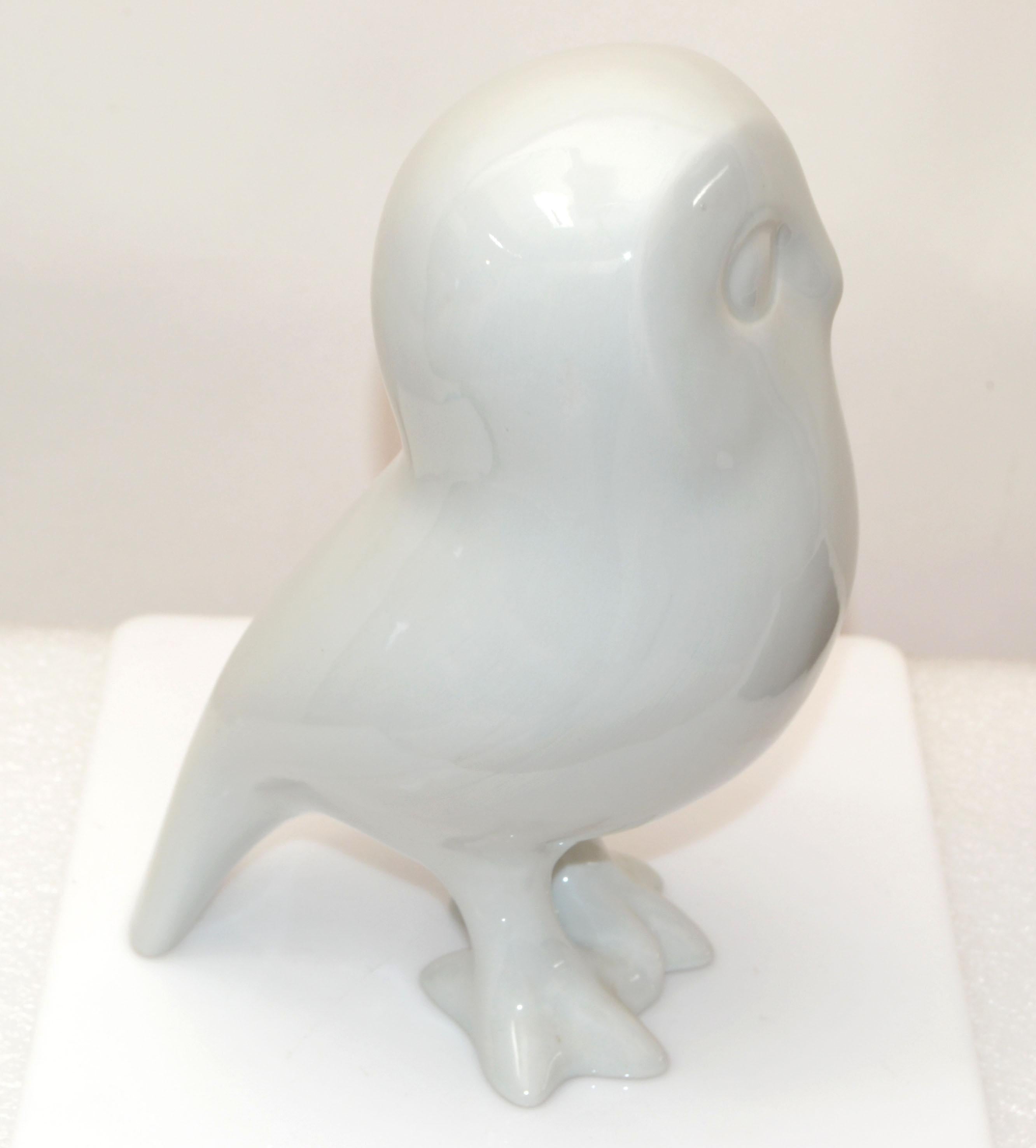 Hand-Crafted Marked White Royal Dux Porcelain Snow Owl, Animal Sculpture Mid-Century Modern For Sale