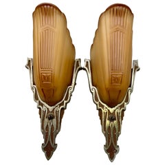 Markel Art Deco Slip Shade Wall Sconces, a Pair