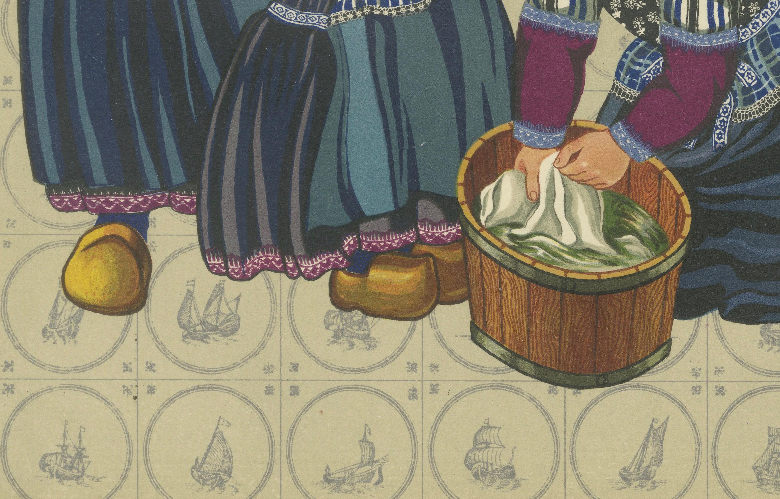 Marken Trauerndes Kleid, Original 1932, niederländischer Kostümdruck im Zustand „Gut“ im Angebot in Langweer, NL