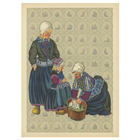 Marken Mourning Dress, Original 1932 Dutch Costume Print