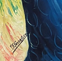 Market Basket Woman with pig and cow head sgnd J.E. Gourgue huge culinary art