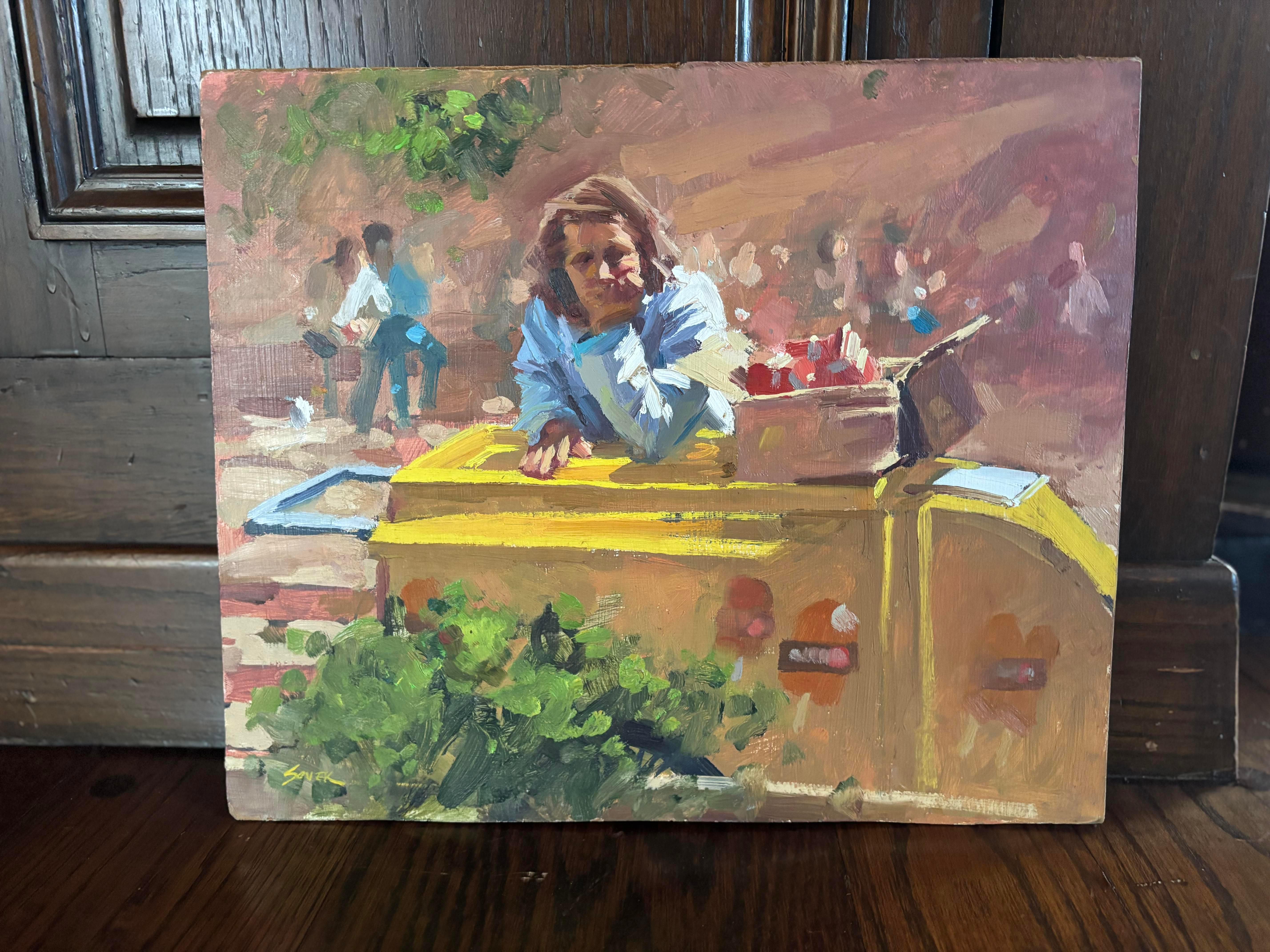 19th Century Market painting by Barbara Stephens 1980 For Sale