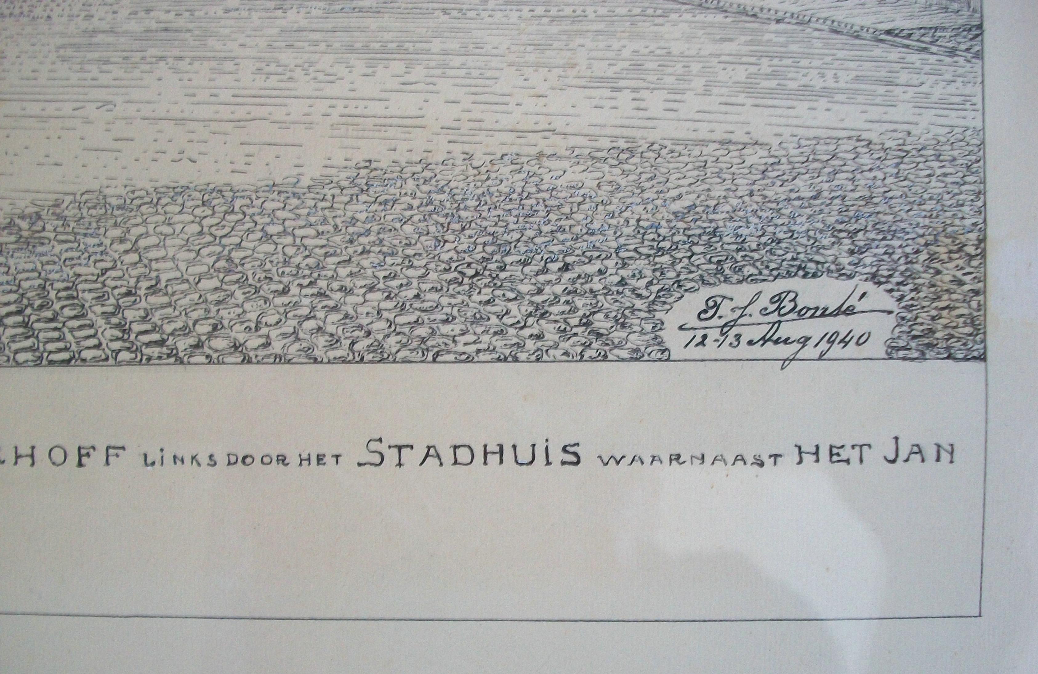 Market Square in Wijk bij Duurstede - Lithograph in Water Gilt Frame - C. 1940 For Sale 7