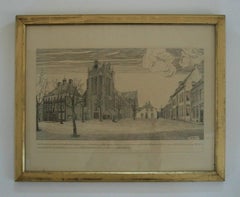 Market Square in Wijk bij Duurstede - Lithograph in Water Gilt Frame - C. 1940