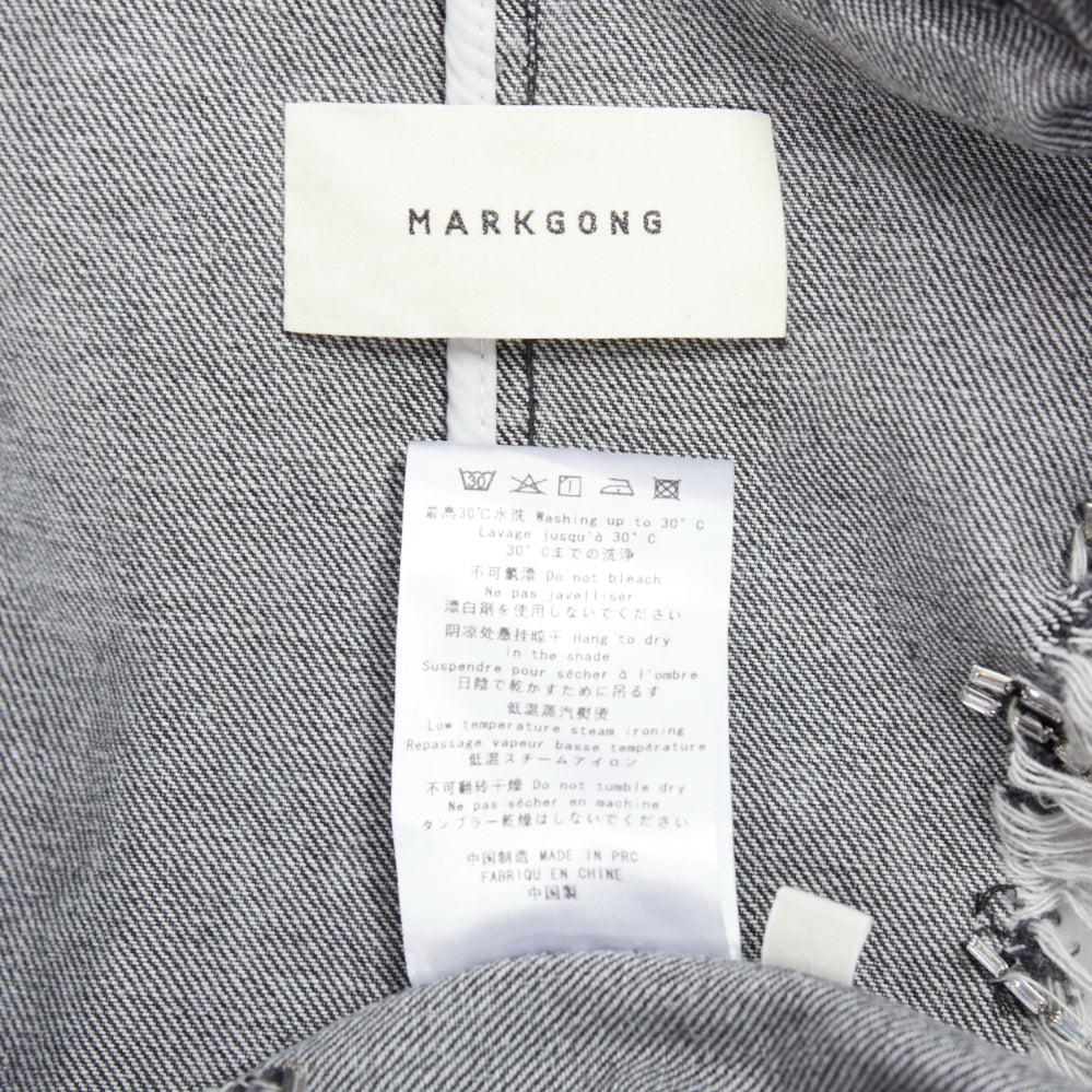MARKGONG blazer grigio in denim con catena e perline trasparenti FR36 S in vendita 4