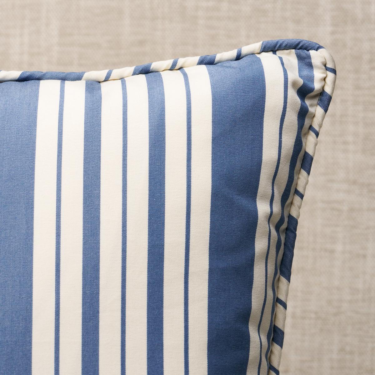This pillow features Markie Stripe by Mark D. Sikes with a self welt finish. A fresh take on a traditional awning stripe, this versatile pattern by Mark D. Sikes has perfect proportions and classic good looks. Pillow includes a feather/down fill