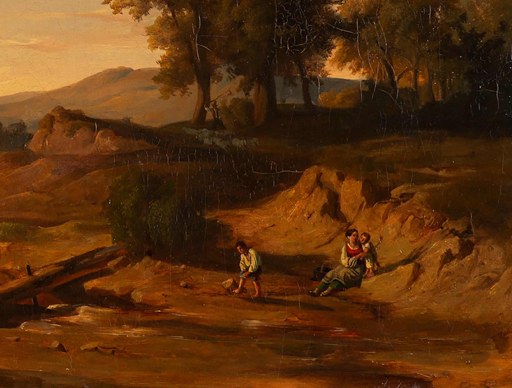 European Markó, András (1824-1895): Romantic Landscape With Figures (1852) For Sale