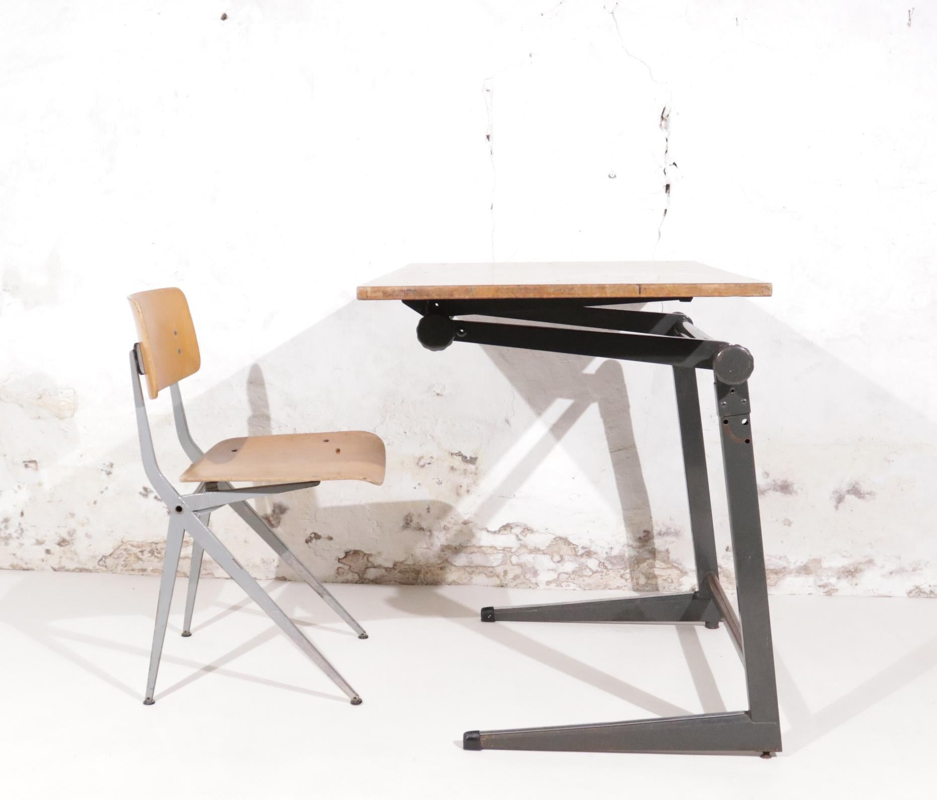 Industrial Marko Architect Drafting Table and Chair Dutch Design, 1960