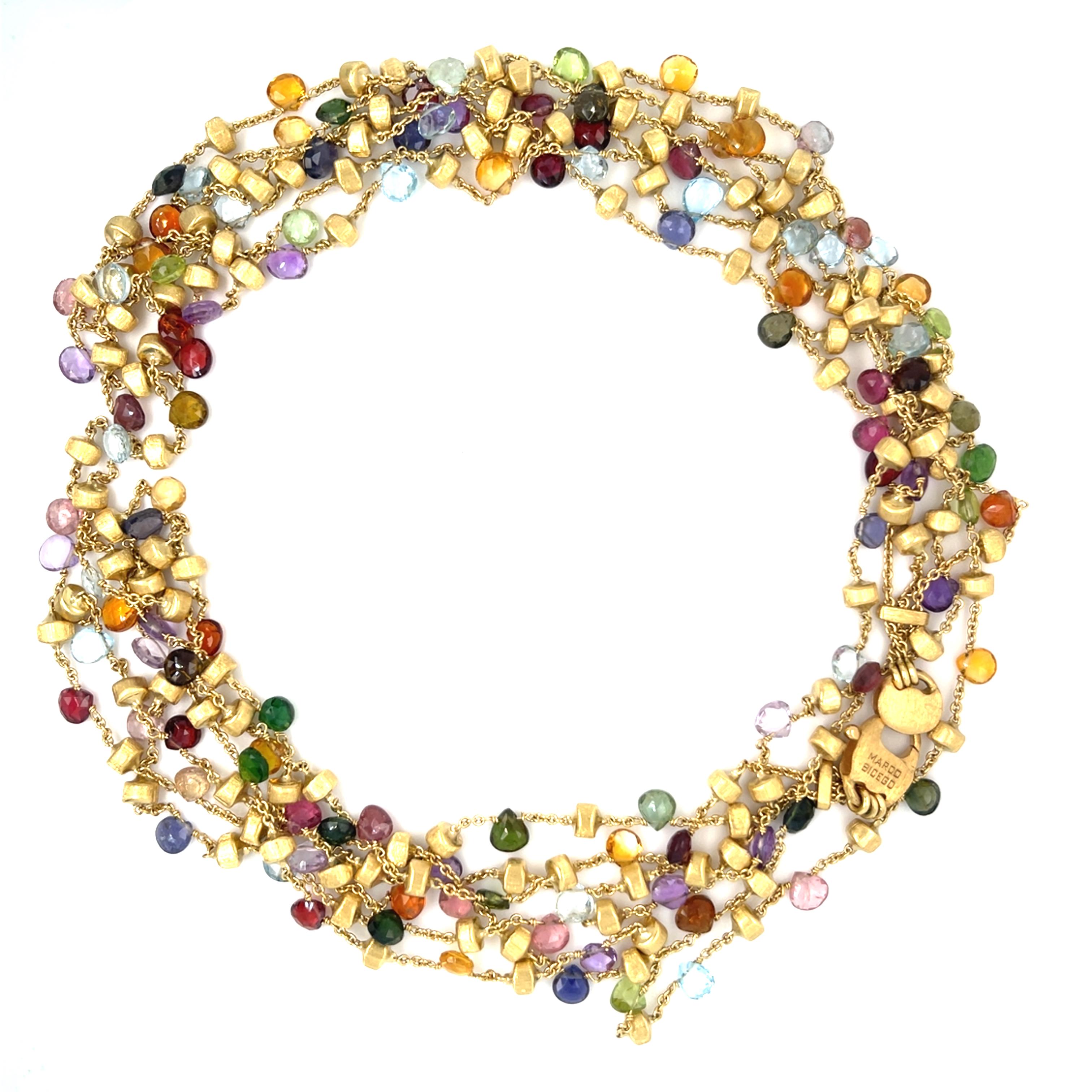 Moderno Marko Bicego - Collana a 3 fili con pietre multiple in oro giallo 18 carati da 29