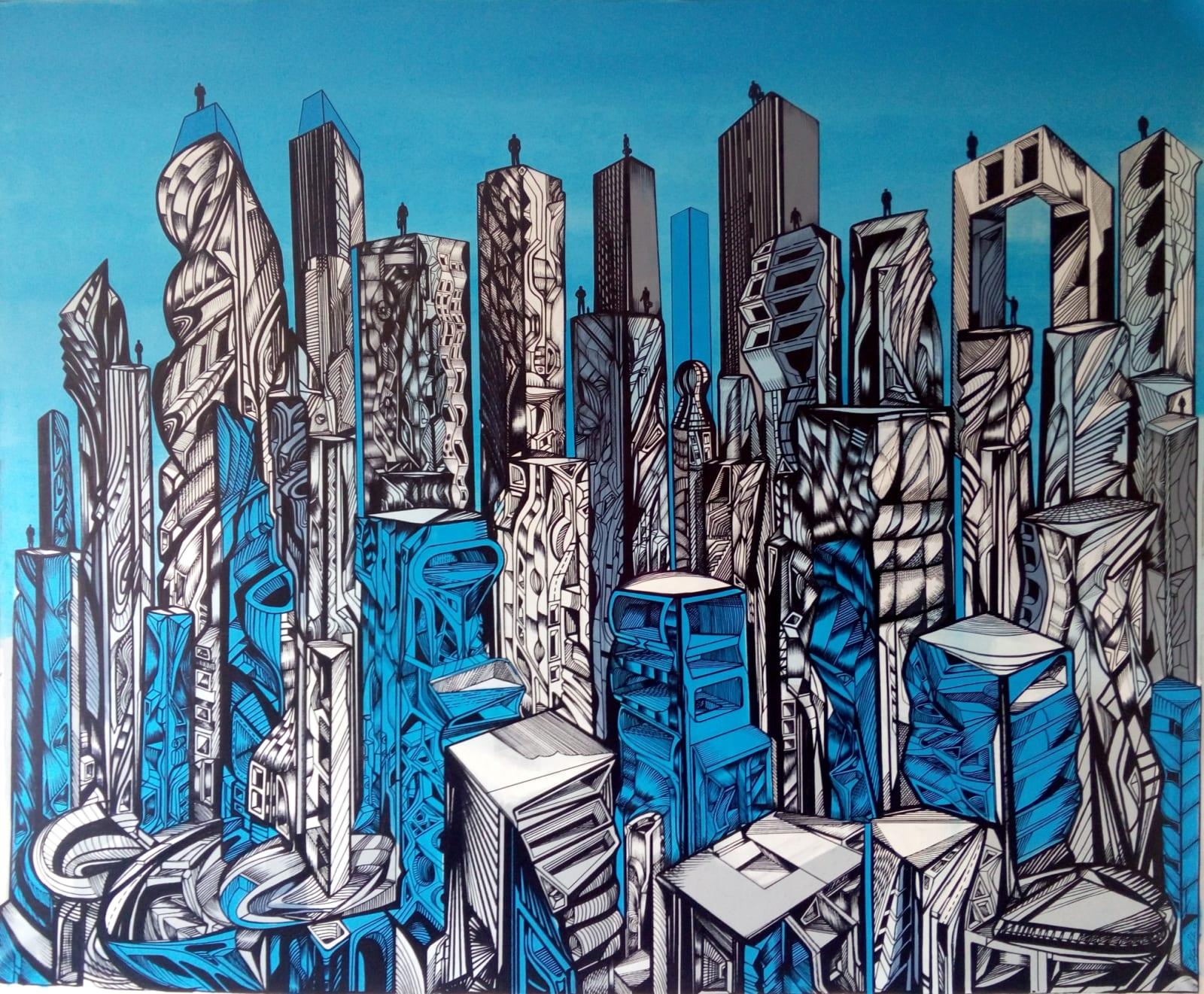 Marko Gavrilovic Landscape Painting - Blue City of Angels
