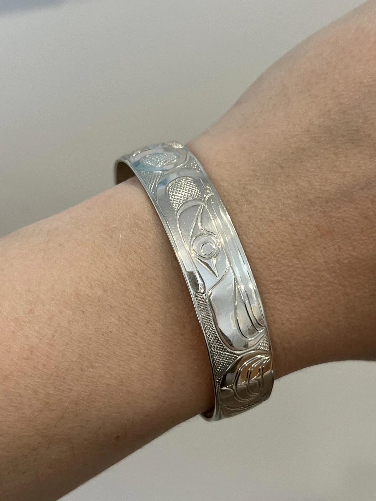 Marko Harper Signed Sterling Silver Cuff 13mm 925 Native Eagle Bracelet In Good Condition For Sale In Carmel By The Sea, CA
