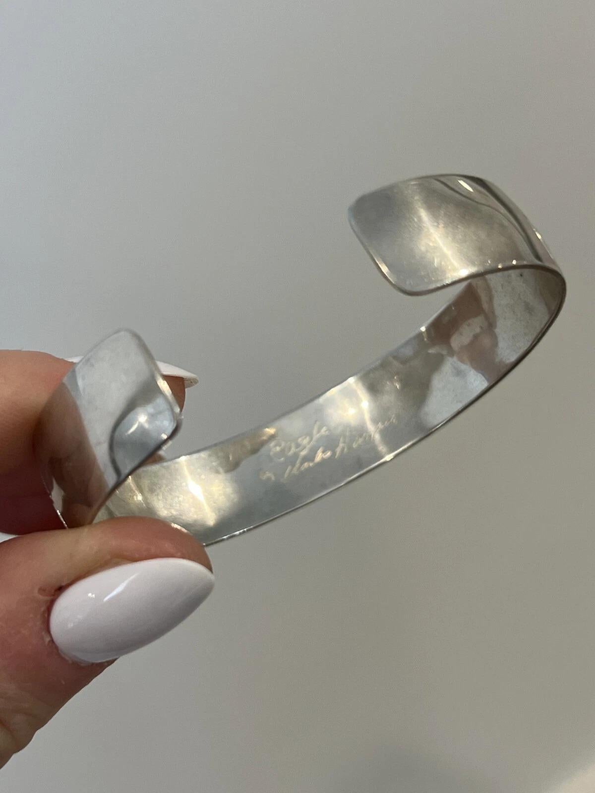 Marko Harper Signed Sterling Silver Cuff 13mm 925 Native Eagle Bracelet For Sale 2