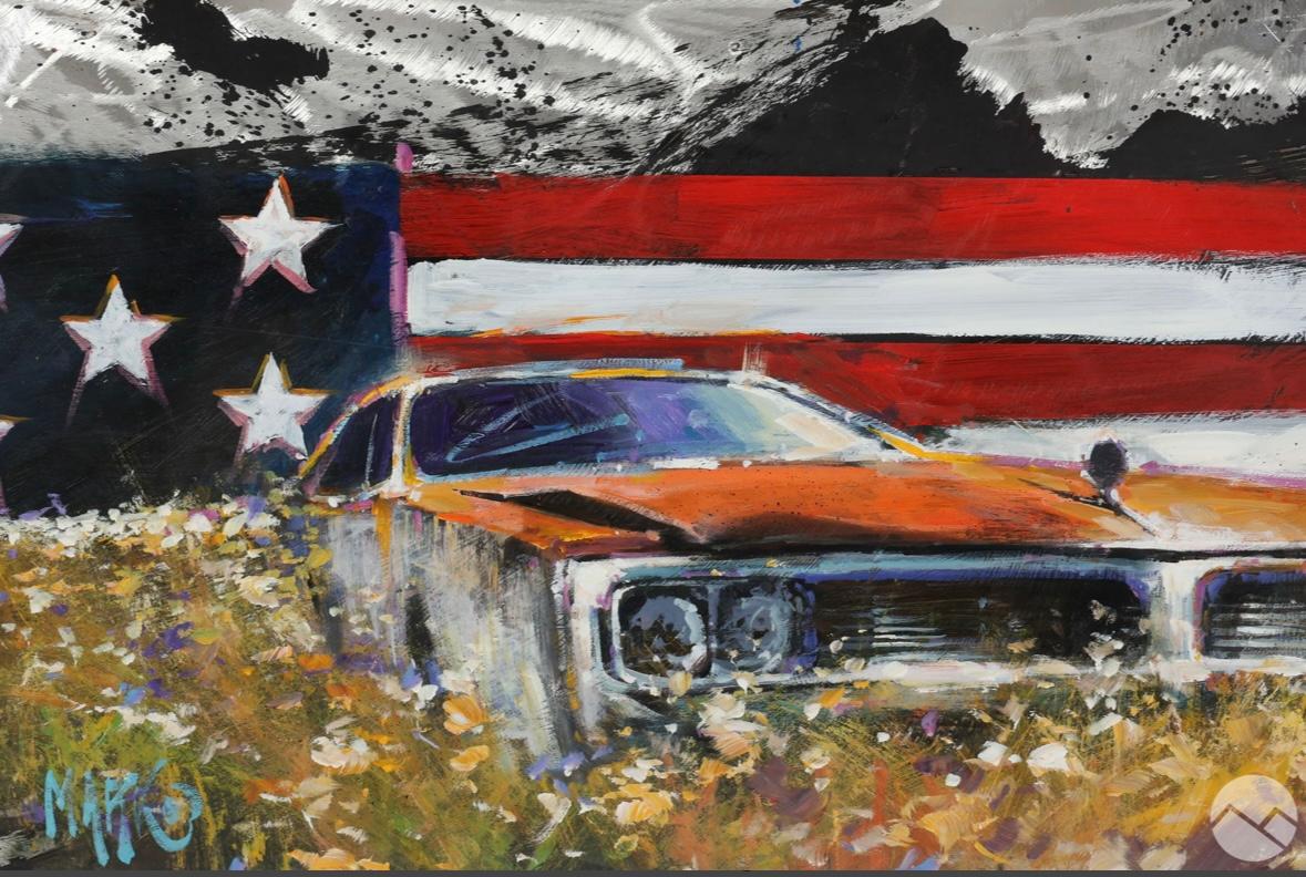 Marko Mavrovich b.1960 American Dream Car Painting. In good condition measures 52x32.