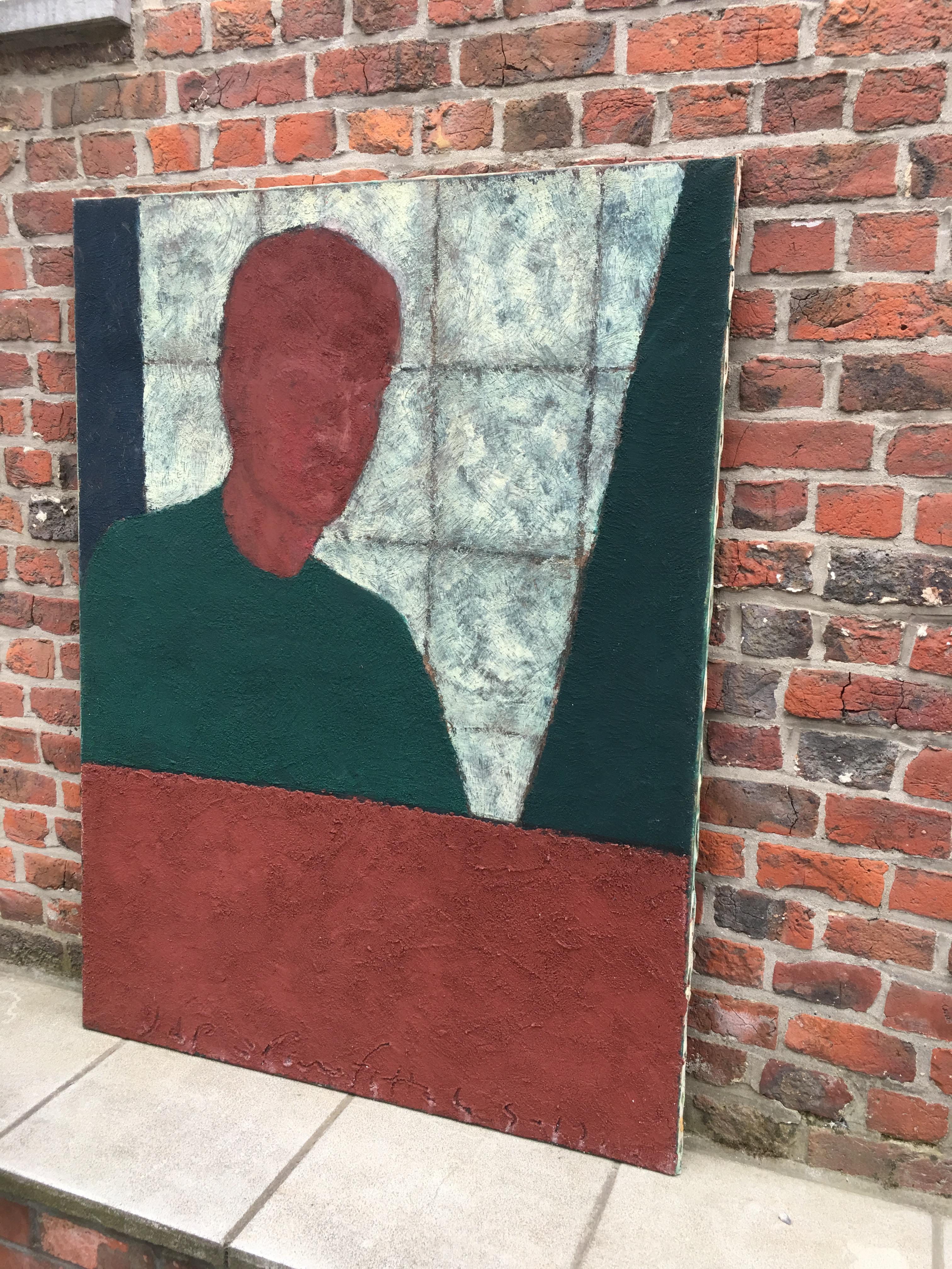 Modern Marko Milovanovic Self-Portrait Red and Green, Dated 1991 For Sale