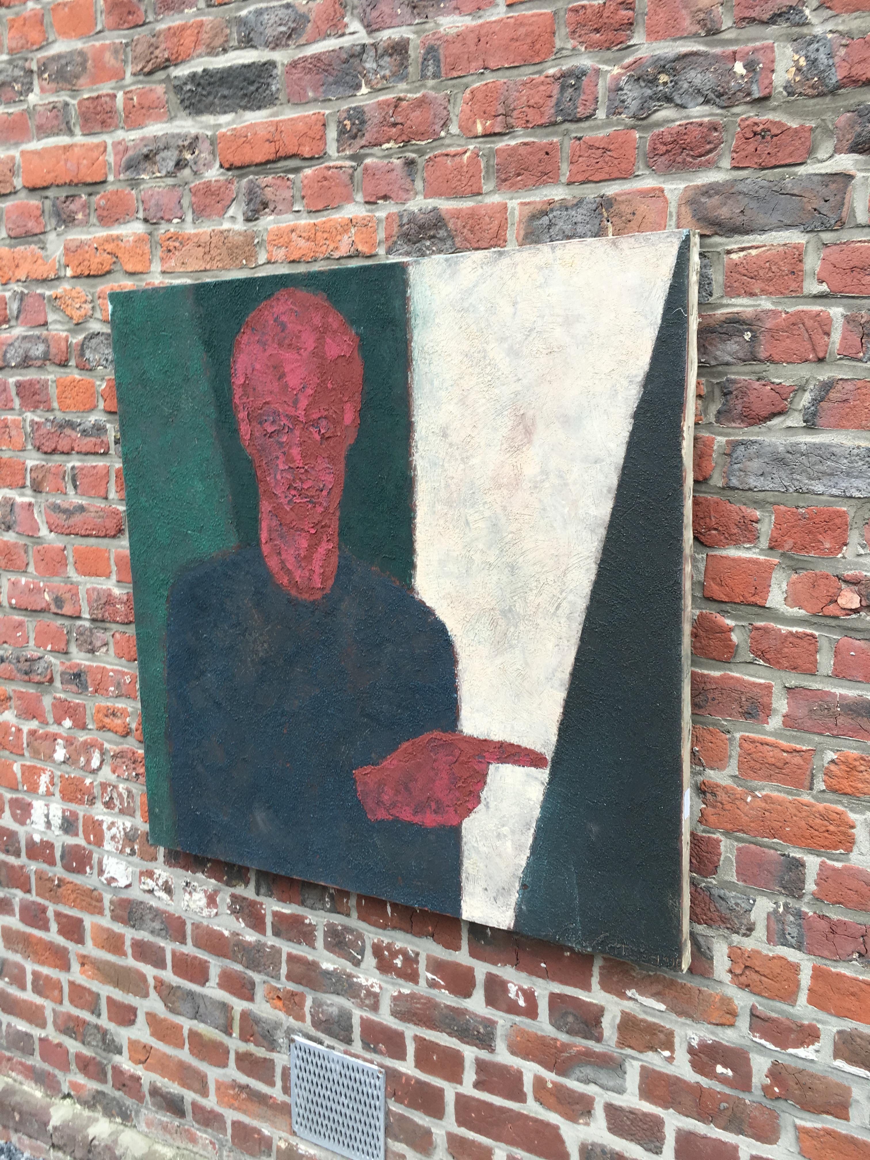 Marko Milovanovic (1965-) Selbstporträt in Rot und Grün, datiert 1991 im Zustand „Gut“ im Angebot in Saint-Ouen, FR