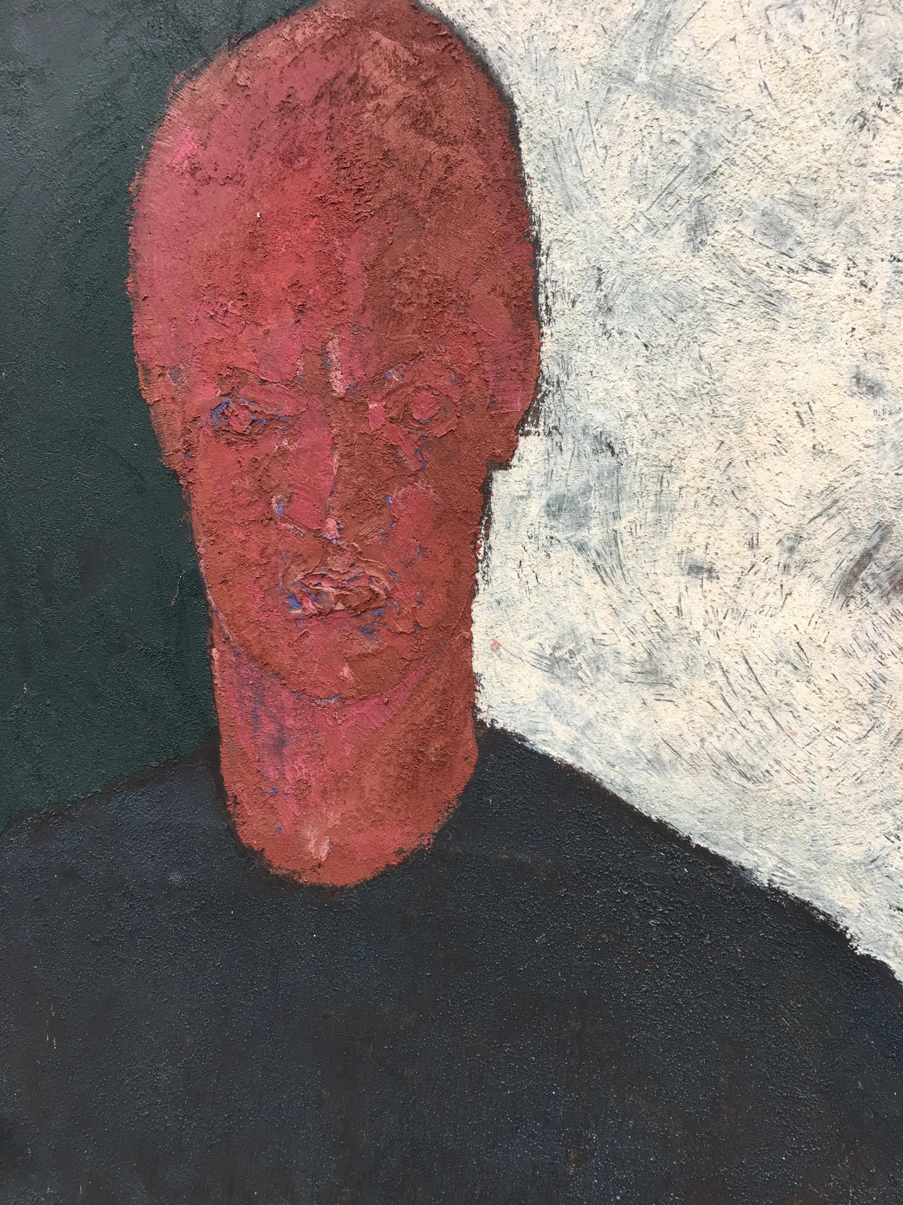 Paint Marko Milovanovic Self-Portrait Red and Green, Dated 1991 For Sale
