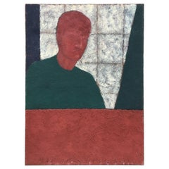 Vintage Marko Milovanovic Self-Portrait Red and Green, Dated 1991