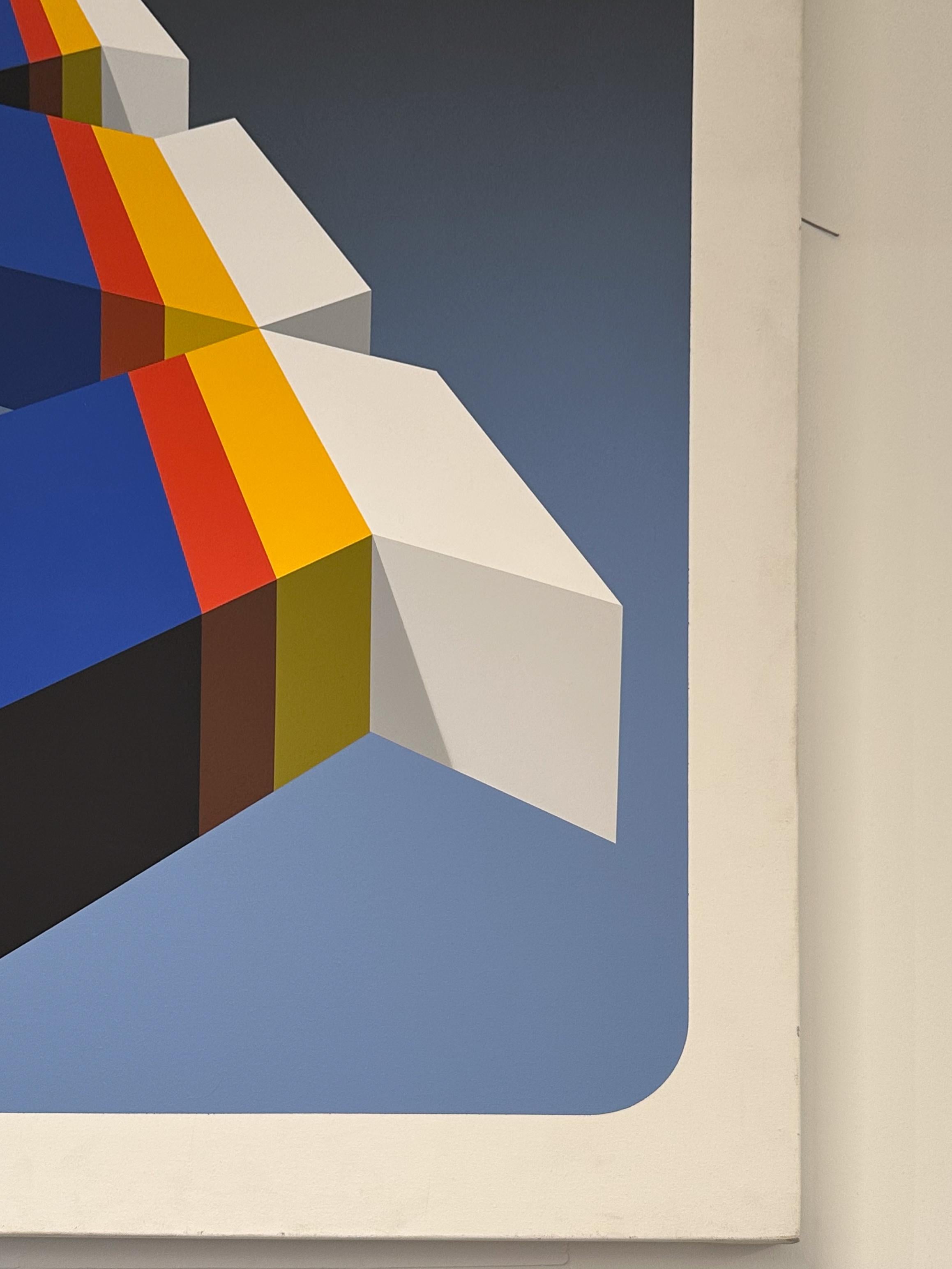 This captivating oil on canvas, titled Hydroid IV, showcases Marko Spalatin’s mastery in geometric abstraction. Bold and precise, the composition draws the viewer into a rhythmic play of shapes and colors. Signed and titled on the verso. 47 x 52