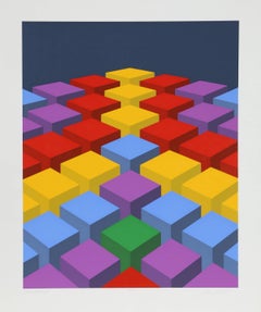 Cubefield X, OP Art Seidenschirm von Marko Spalatin