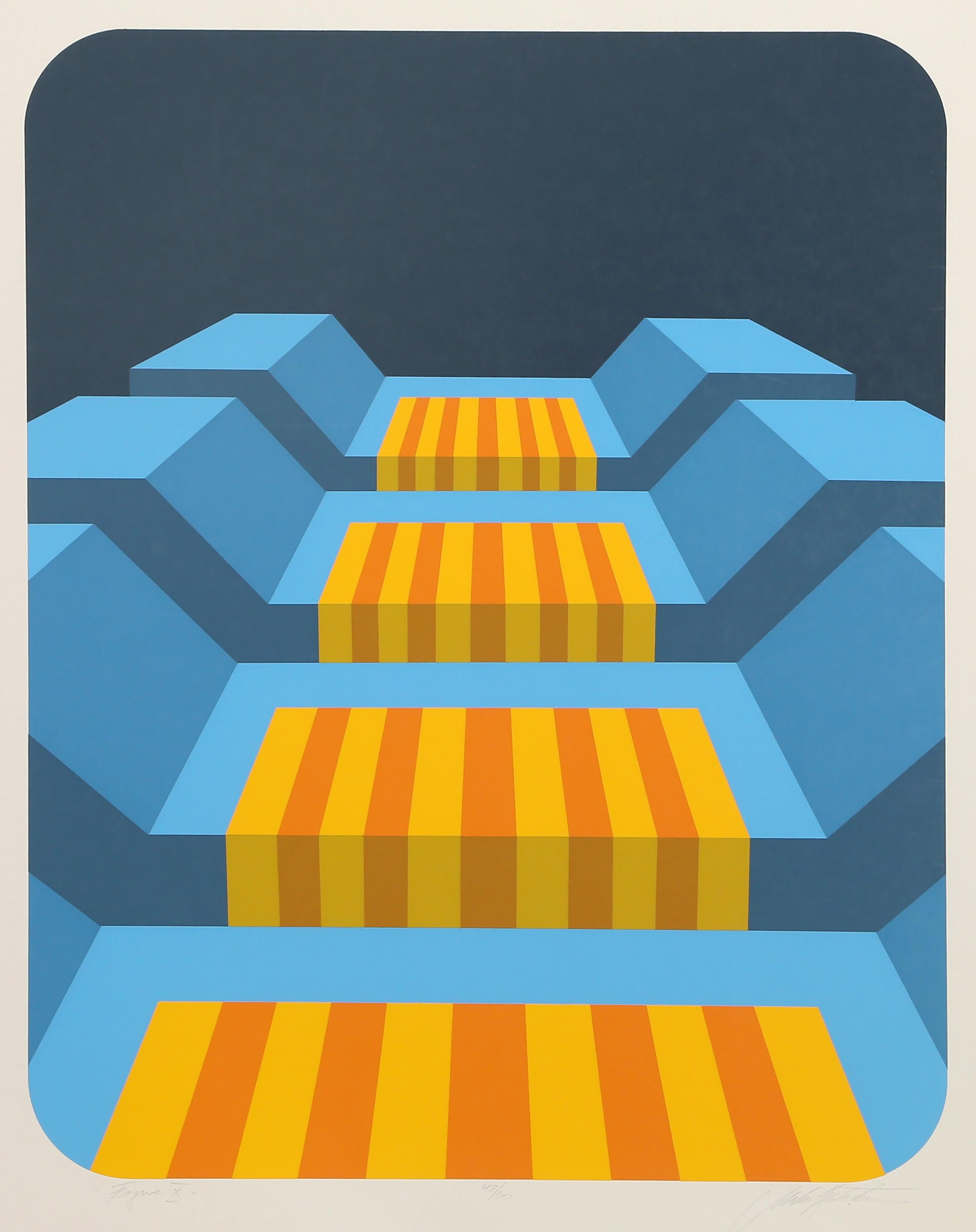 Marko Spalatin, Kroate/Amerikaner (1945 - ) - Figur X, Jahr:  ca. 1970, Medium:  Siebdruck, signiert, betitelt und nummeriert mit Bleistift, Auflage:  47/60, Bildgröße:  25 x 20 Zoll, Größe:  30.5 x 25.5 in. (77.47 x 64.77 cm)